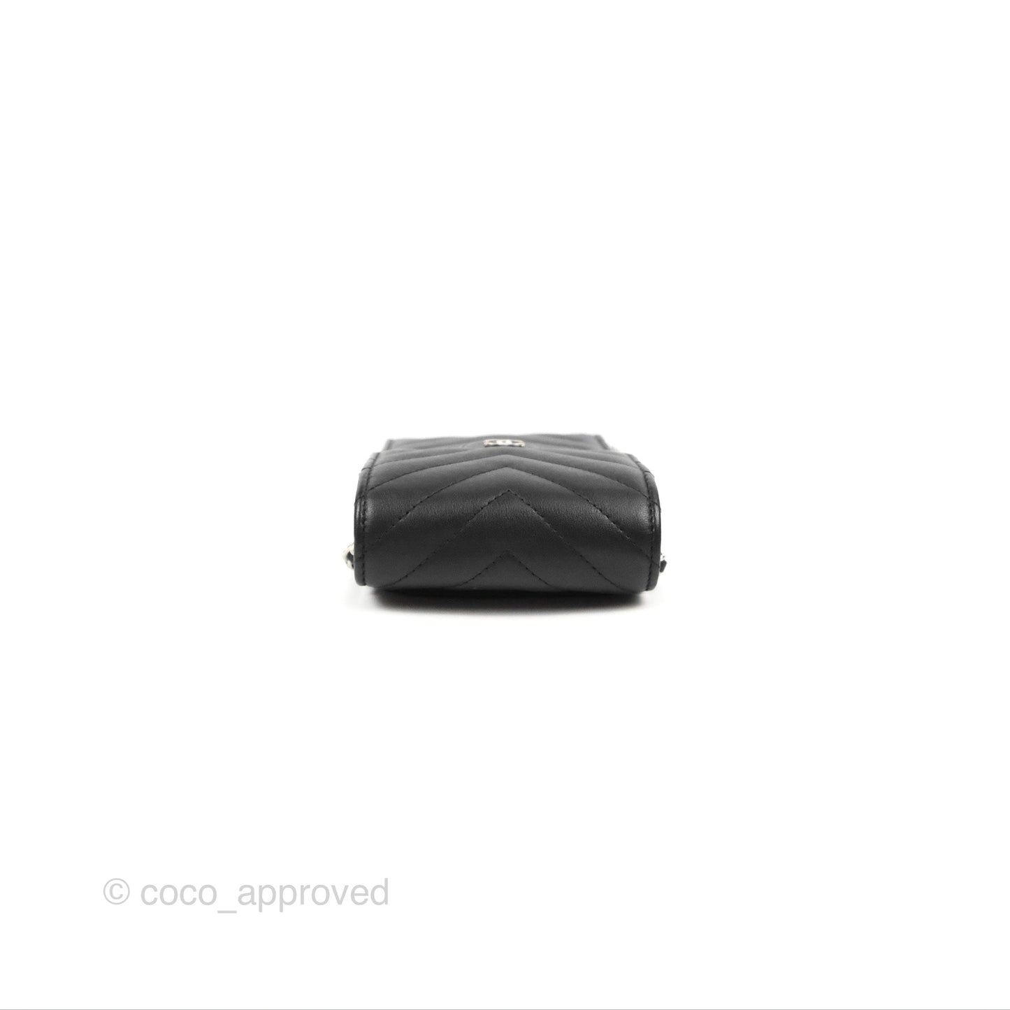 Chanel Classic Chevron Phone Holder Black Calfskin Silver Hardware