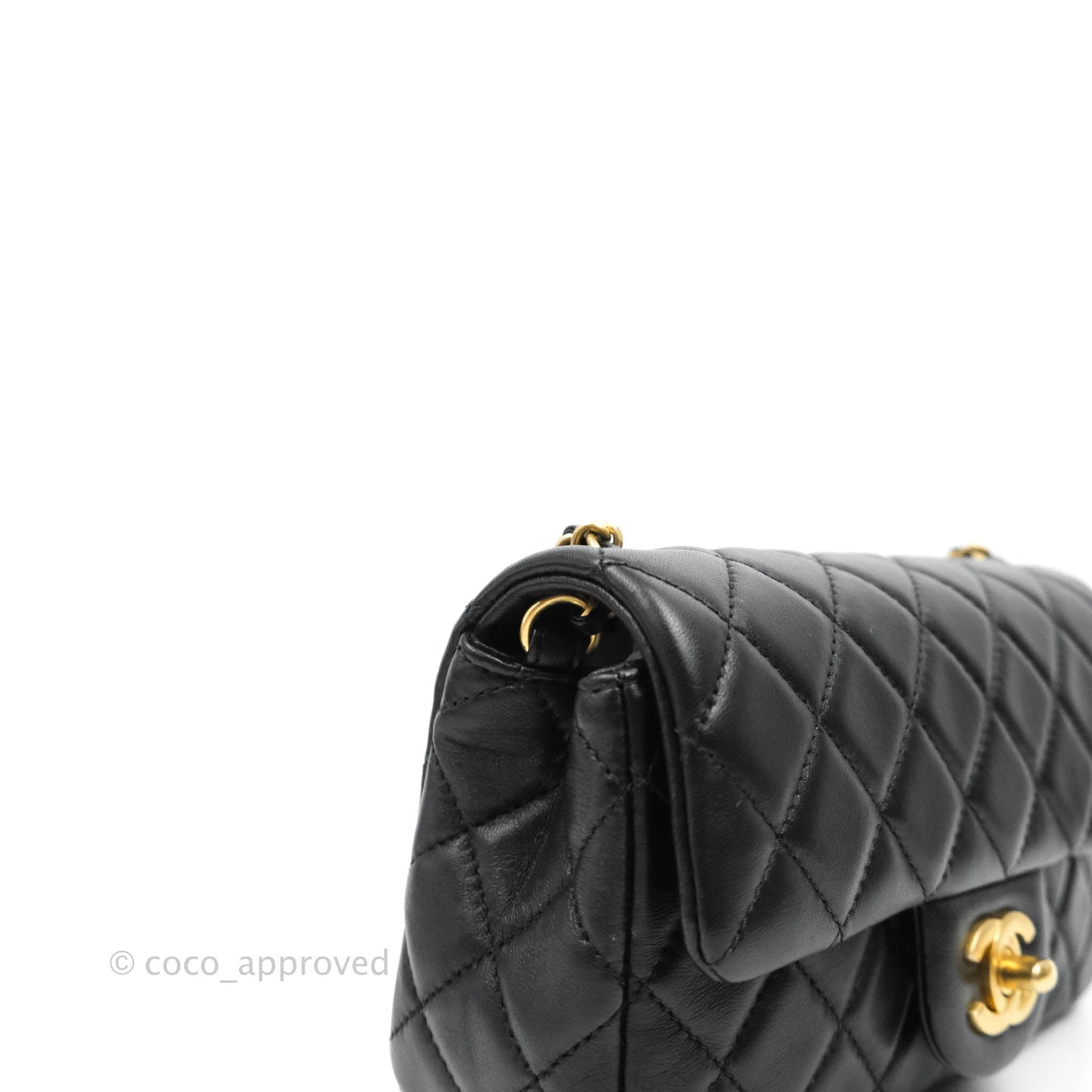 Chanel Mini Rectangular Pearl Crush Quilted Black Lambskin Gold Hardware