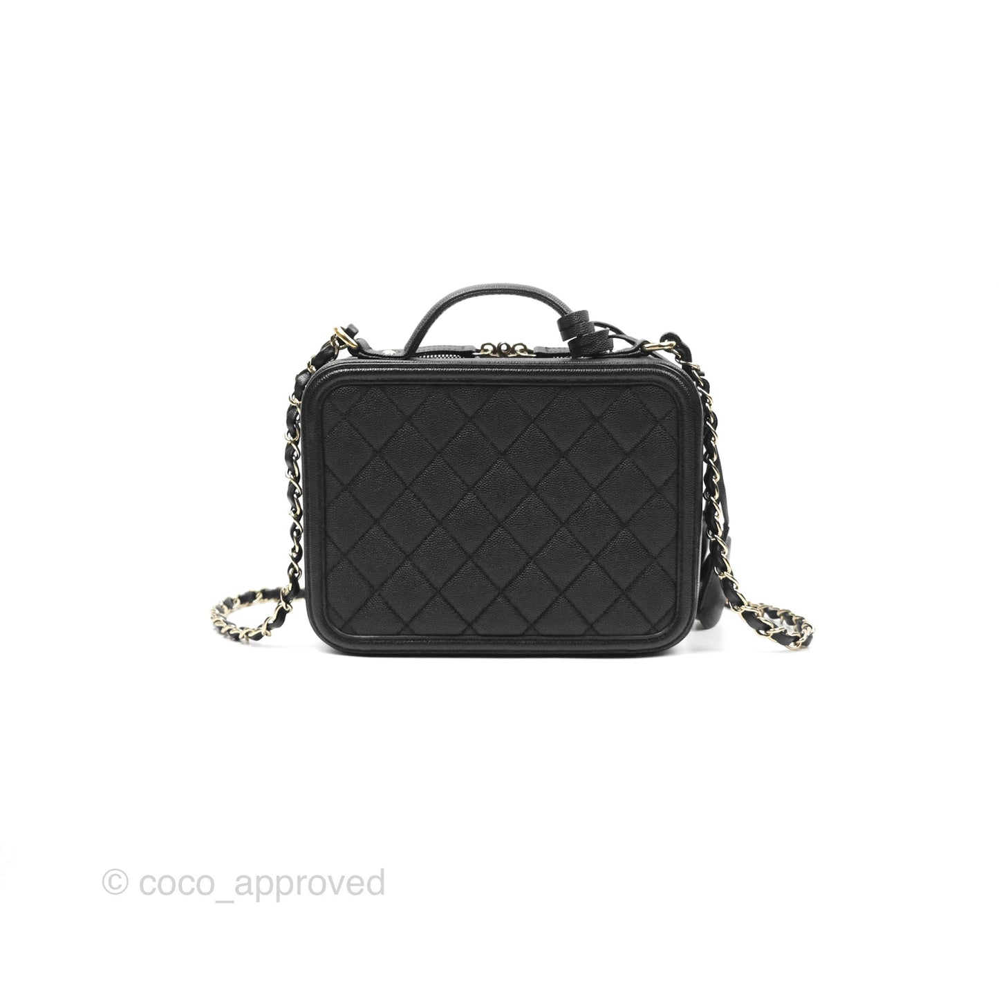 Chanel Quilted Medium CC Filigree Vanity Case Black Caviar Gold Hardware