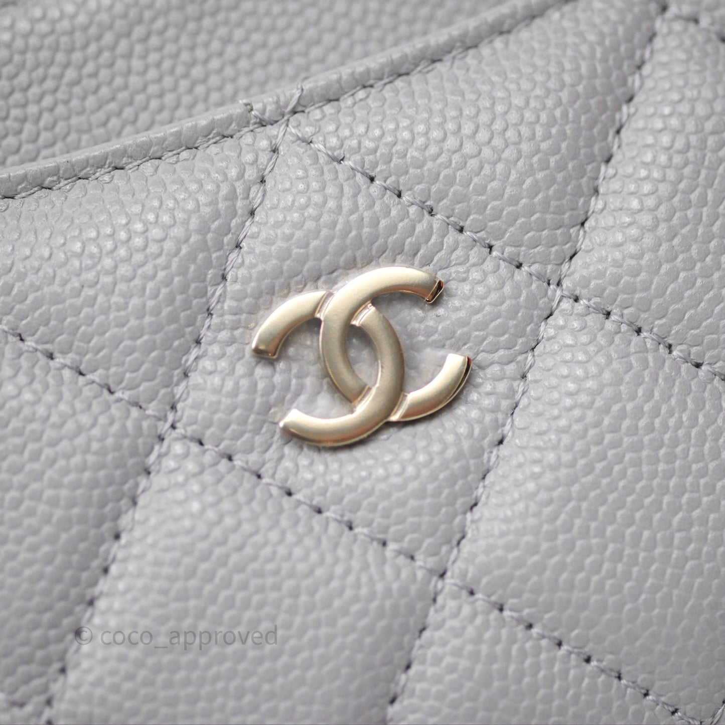 Chanel Classic Flat Card Holder Grey Caviar Gold Hardware