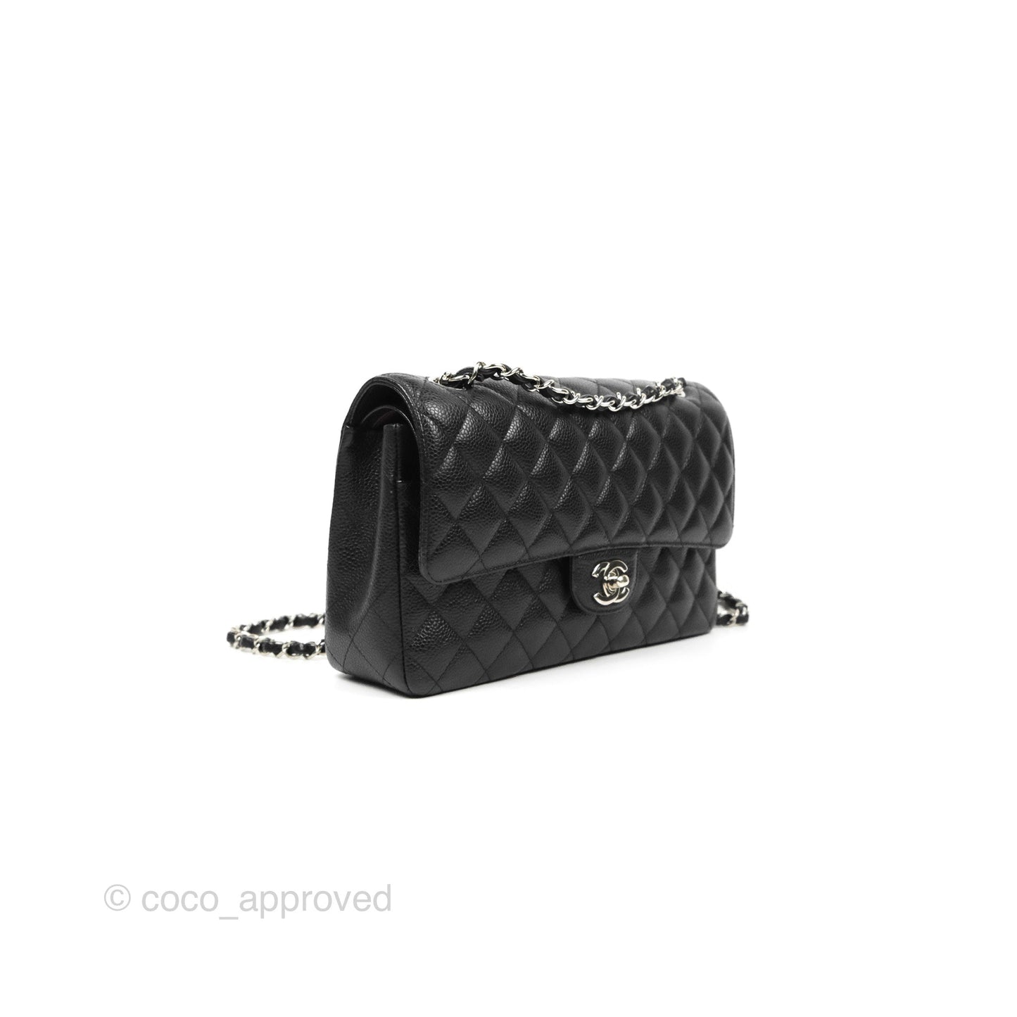 Chanel Classic M/L Medium Flap Quilted Black Caviar Silver Hardware