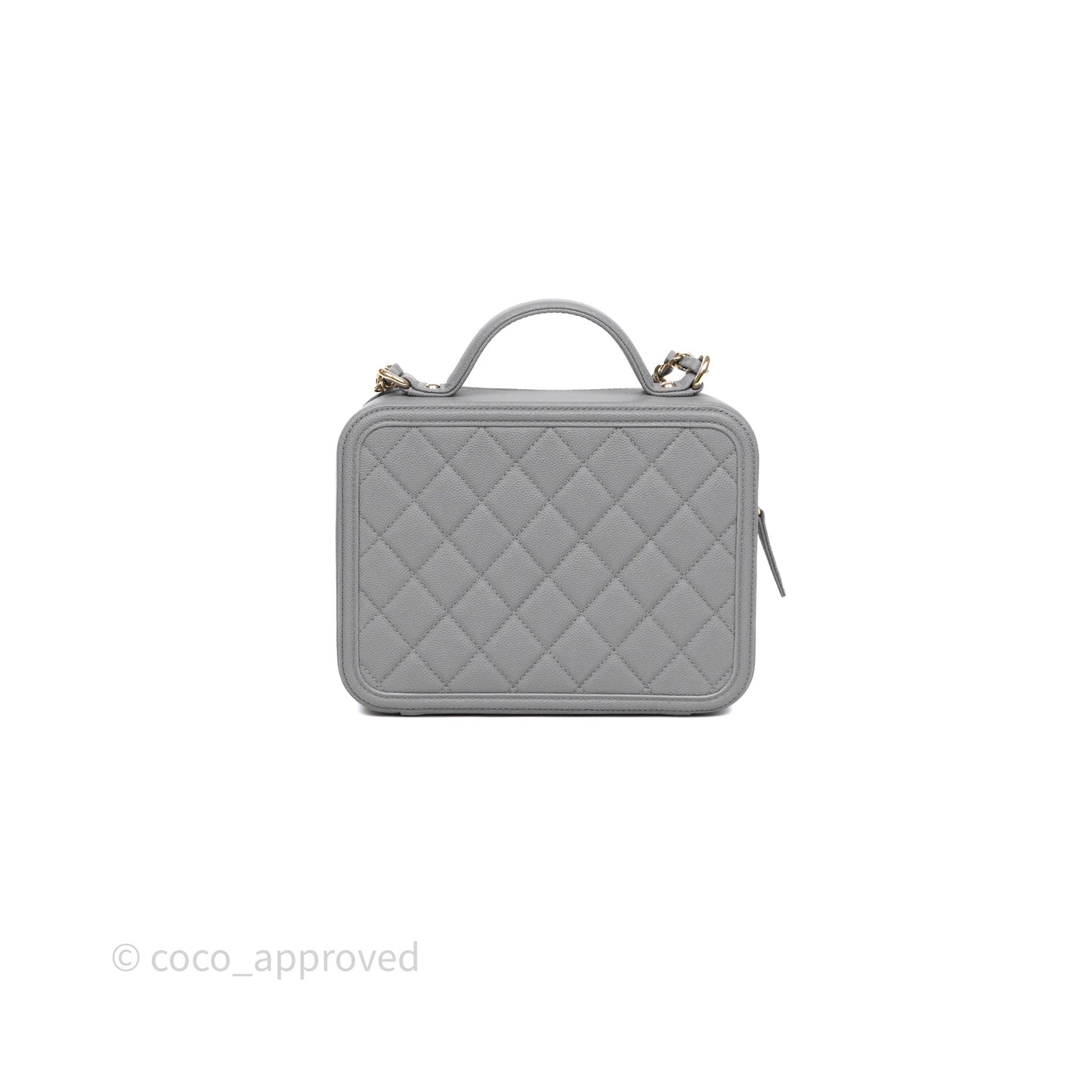 Chanel Medium CC Filigree Vanity Case Quilted Grey Caviar Gold Hardware