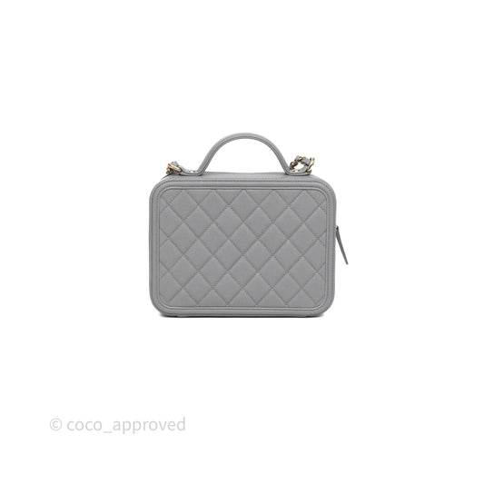 Chanel Medium CC Filigree Vanity Case Quilted Grey Caviar Gold Hardware