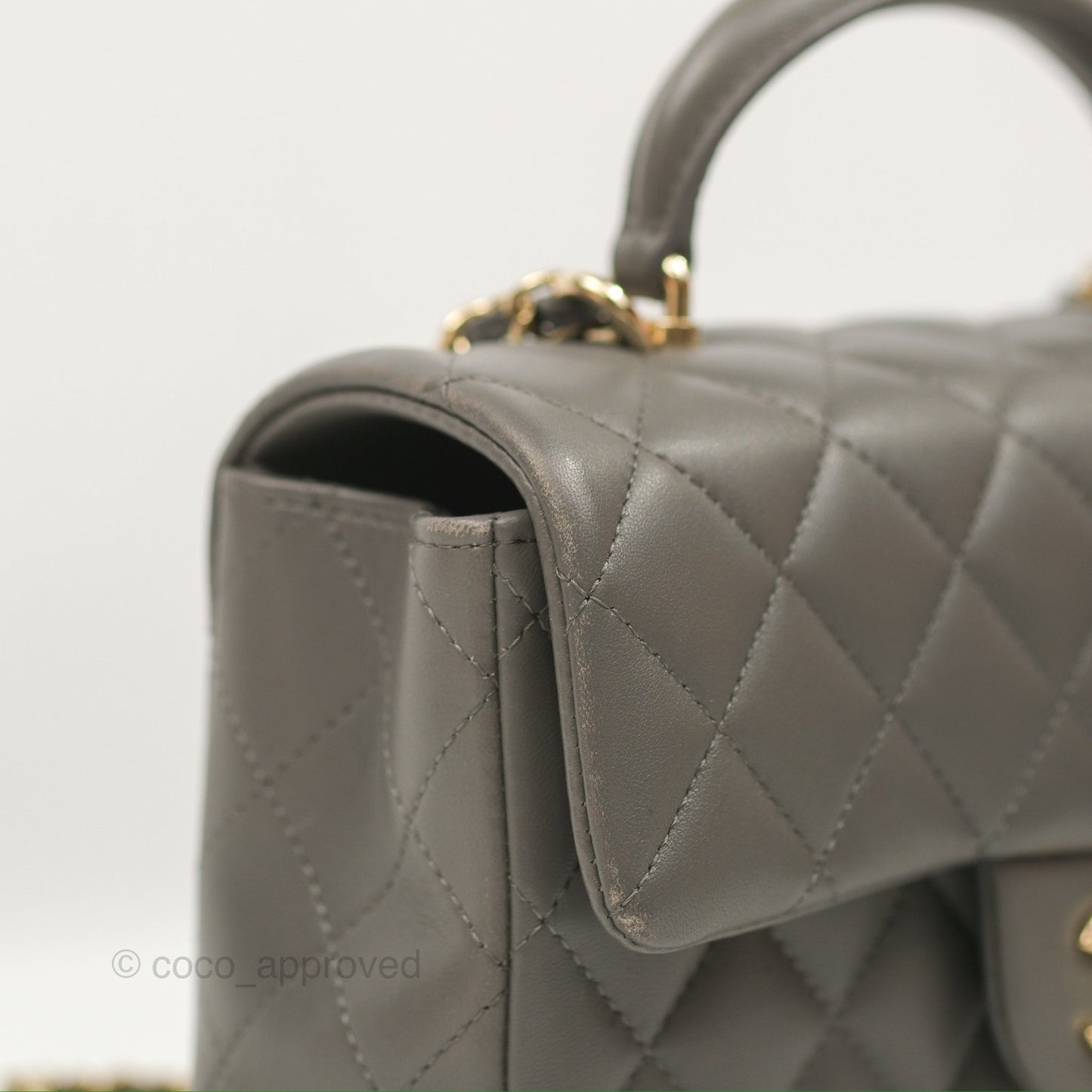 Chanel Top Handle Mini Rectangular Flap Bag Grey Lambskin Gold Hardware