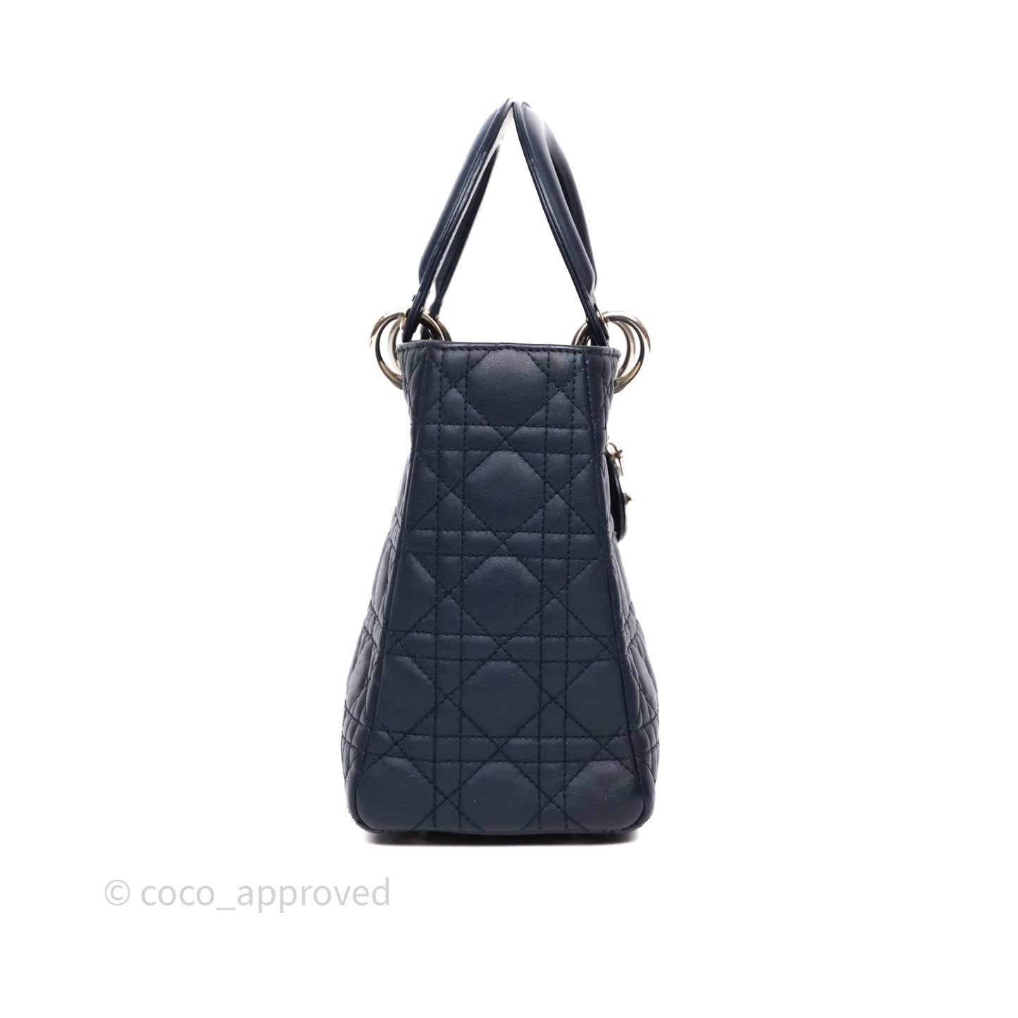 Christian Dior Medium Lady Dior Navy Lambskin Silver Hardware