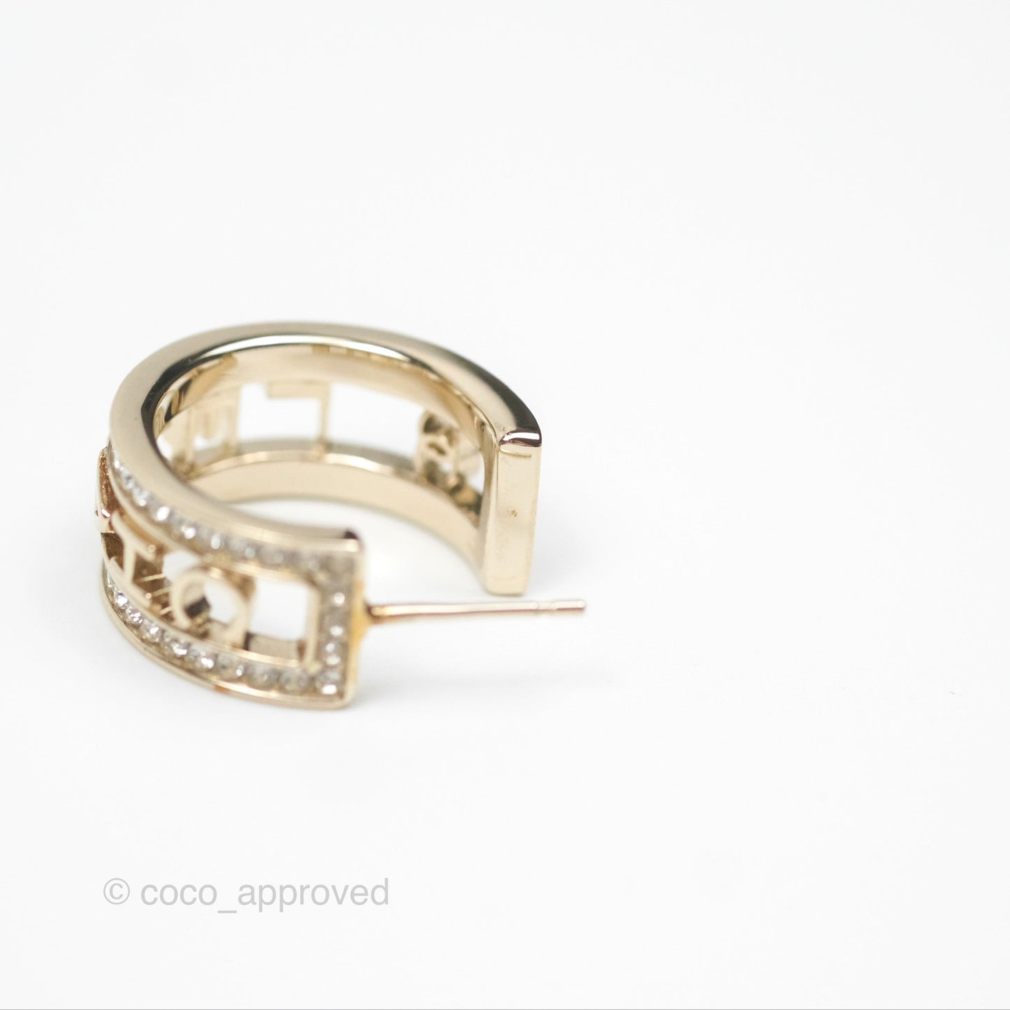 Chanel Logo Crystal Hoop Earrings Gold Hardware 21V