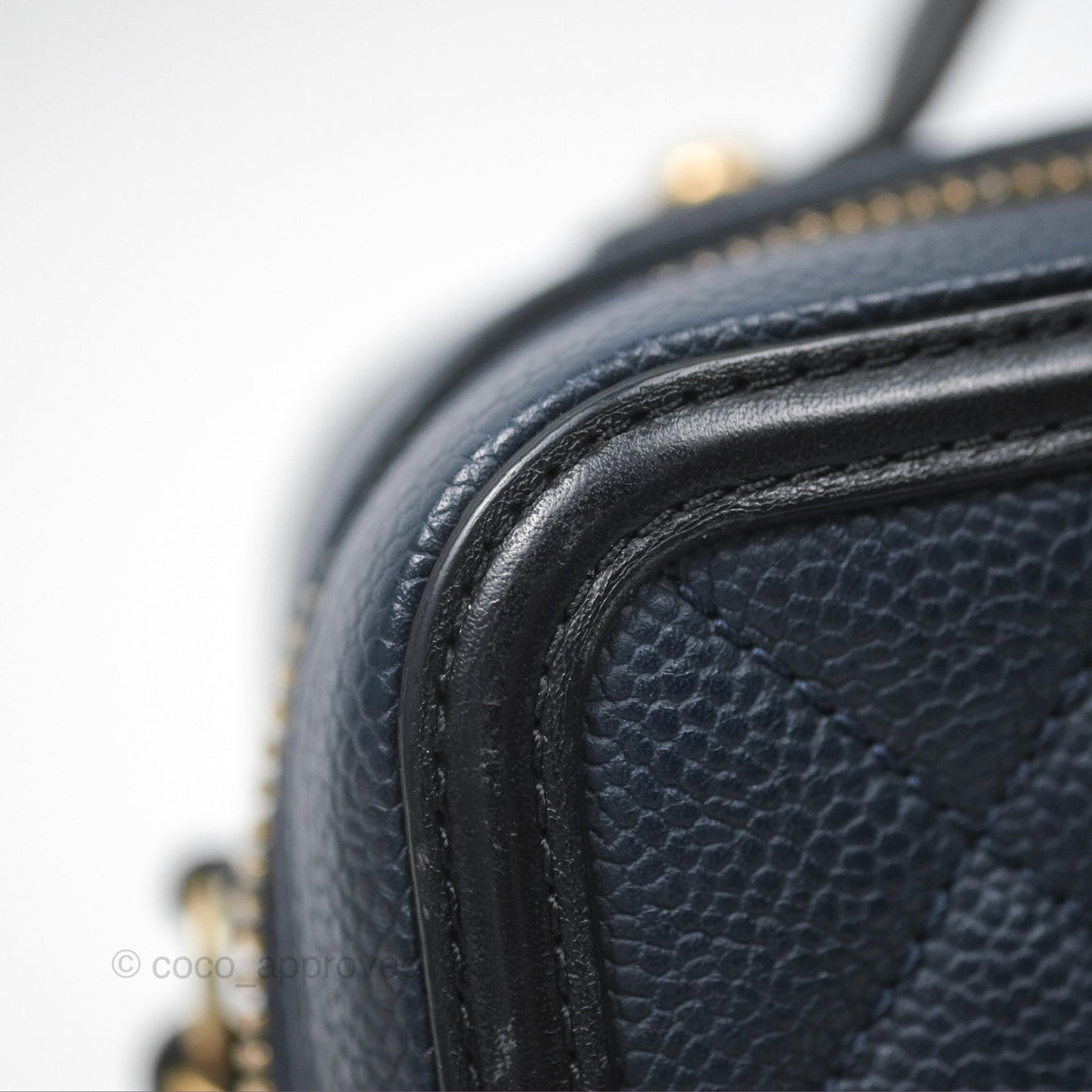 Chanel Quilted Small CC Filigree Vanity Case Navy Black Caviar Gold Hardware
