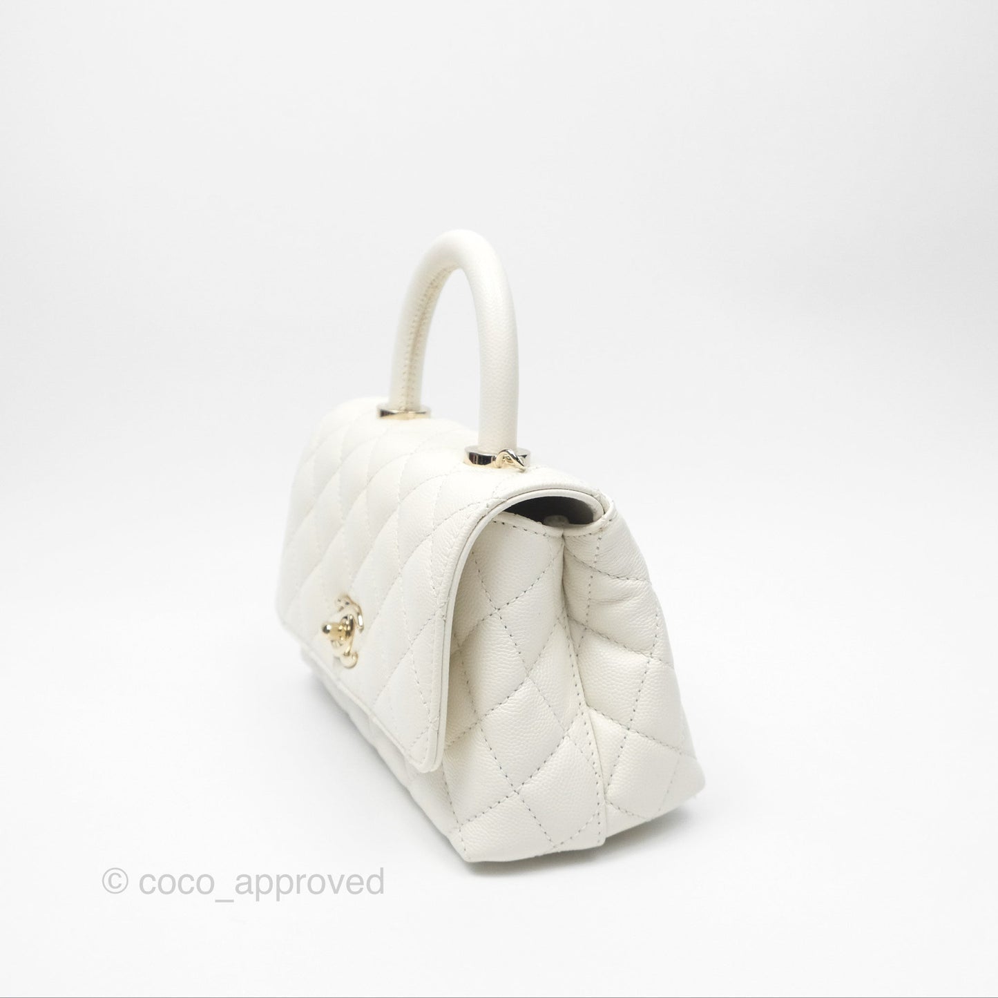 Chanel Mini Coco Handle White Caviar Gold Hardware
