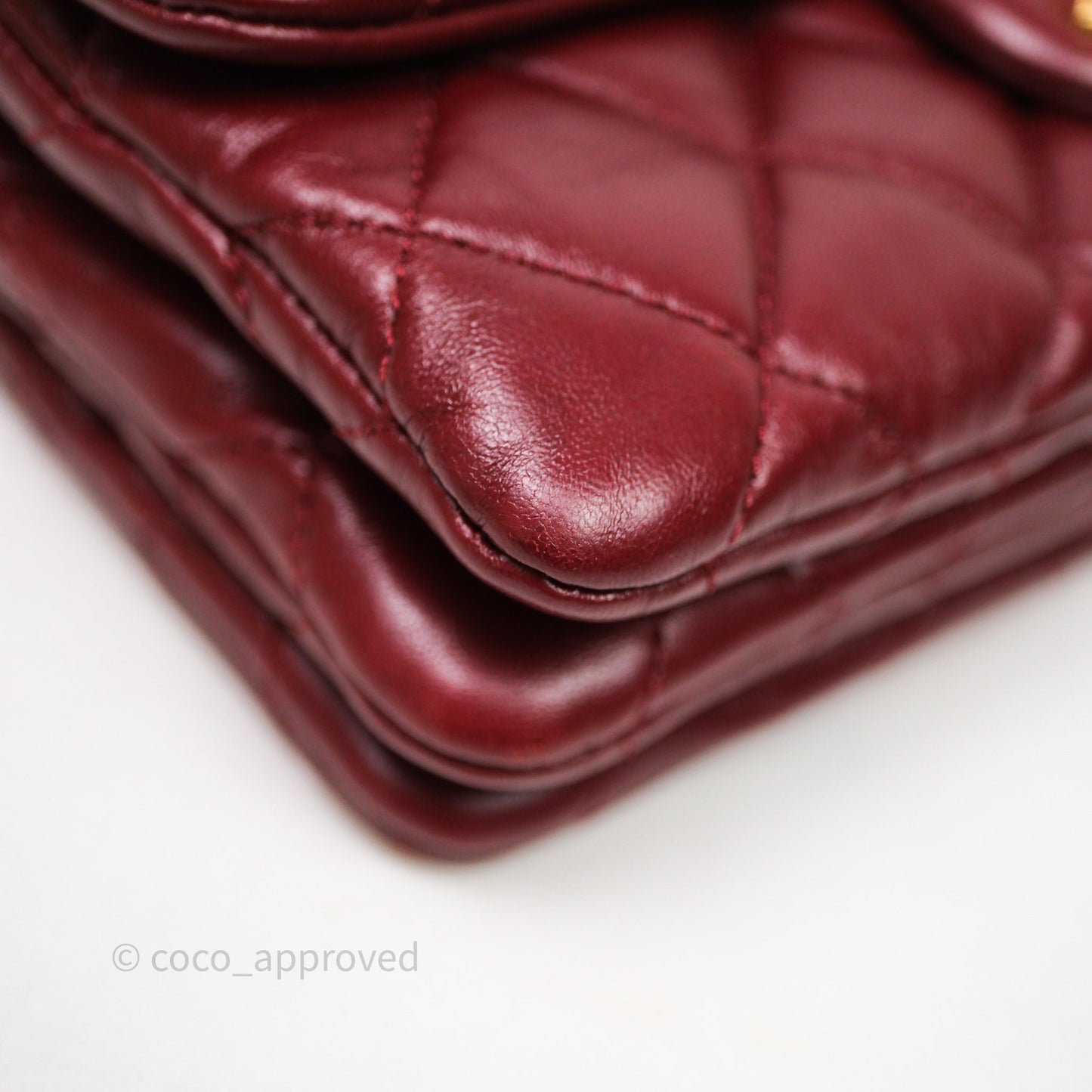 Chanel Small All Slide Adjustable Chain Flap Bag Burgundy Lambskin Aged Gold Hardware