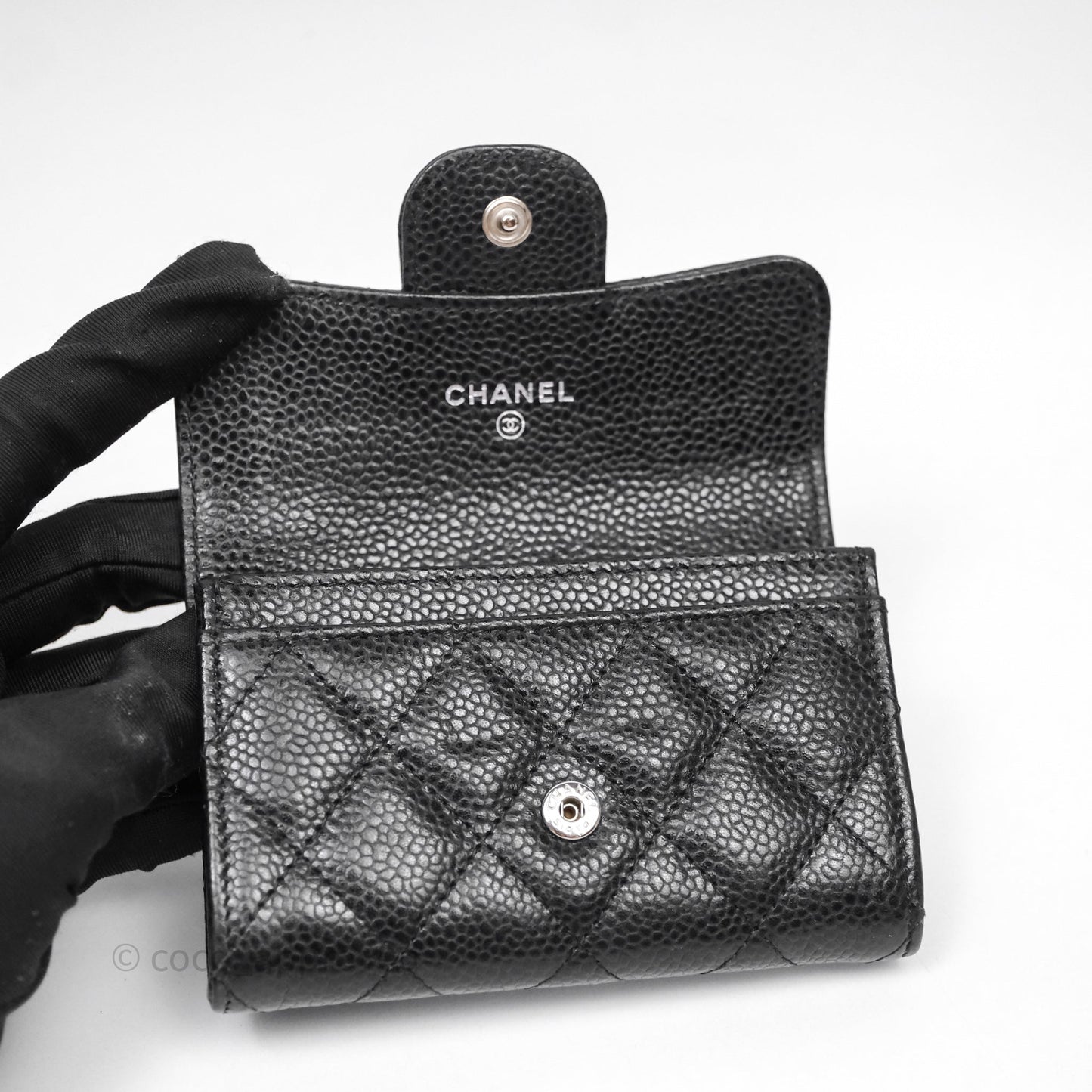 Chanel Quilted Flap Card Holder Black Caviar Silver Hardware
