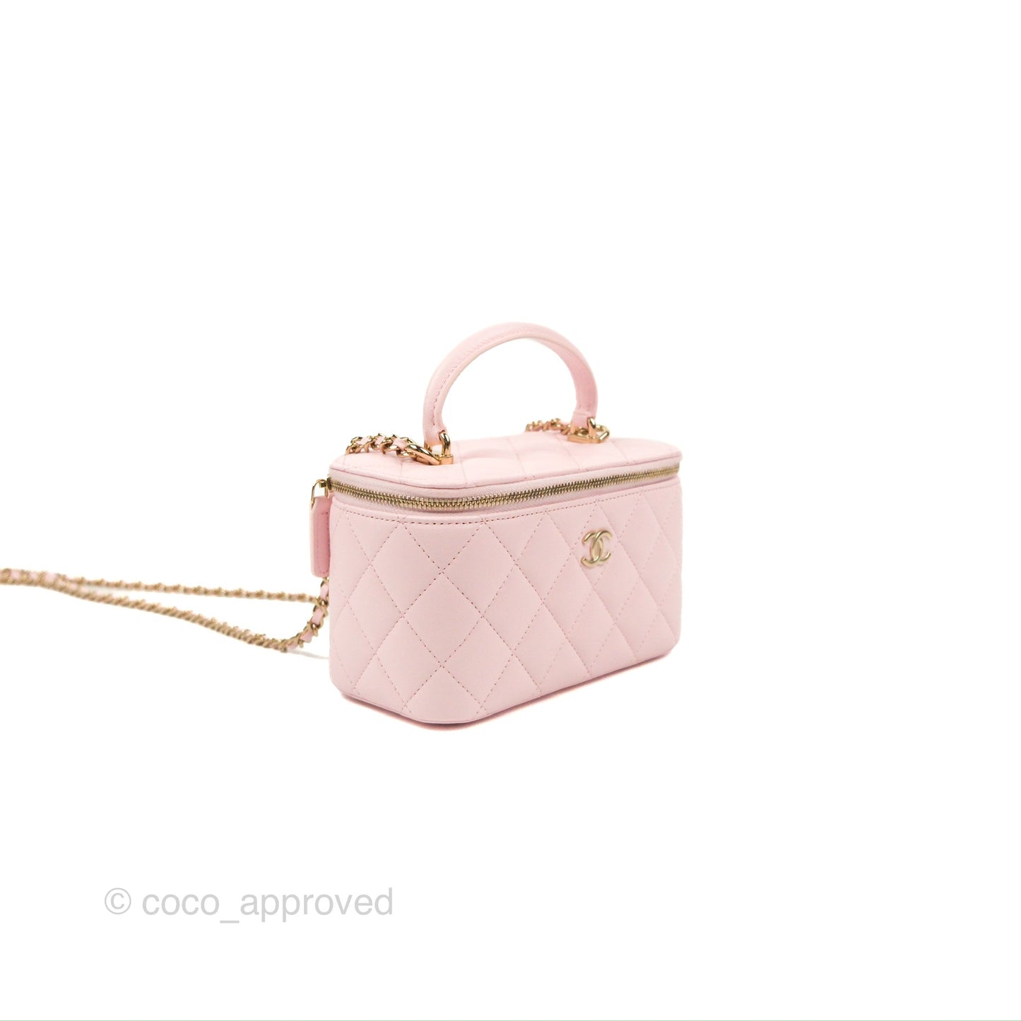 Chanel Vanity Rectangular Top Handle Pink Lambskin Gold Hardware