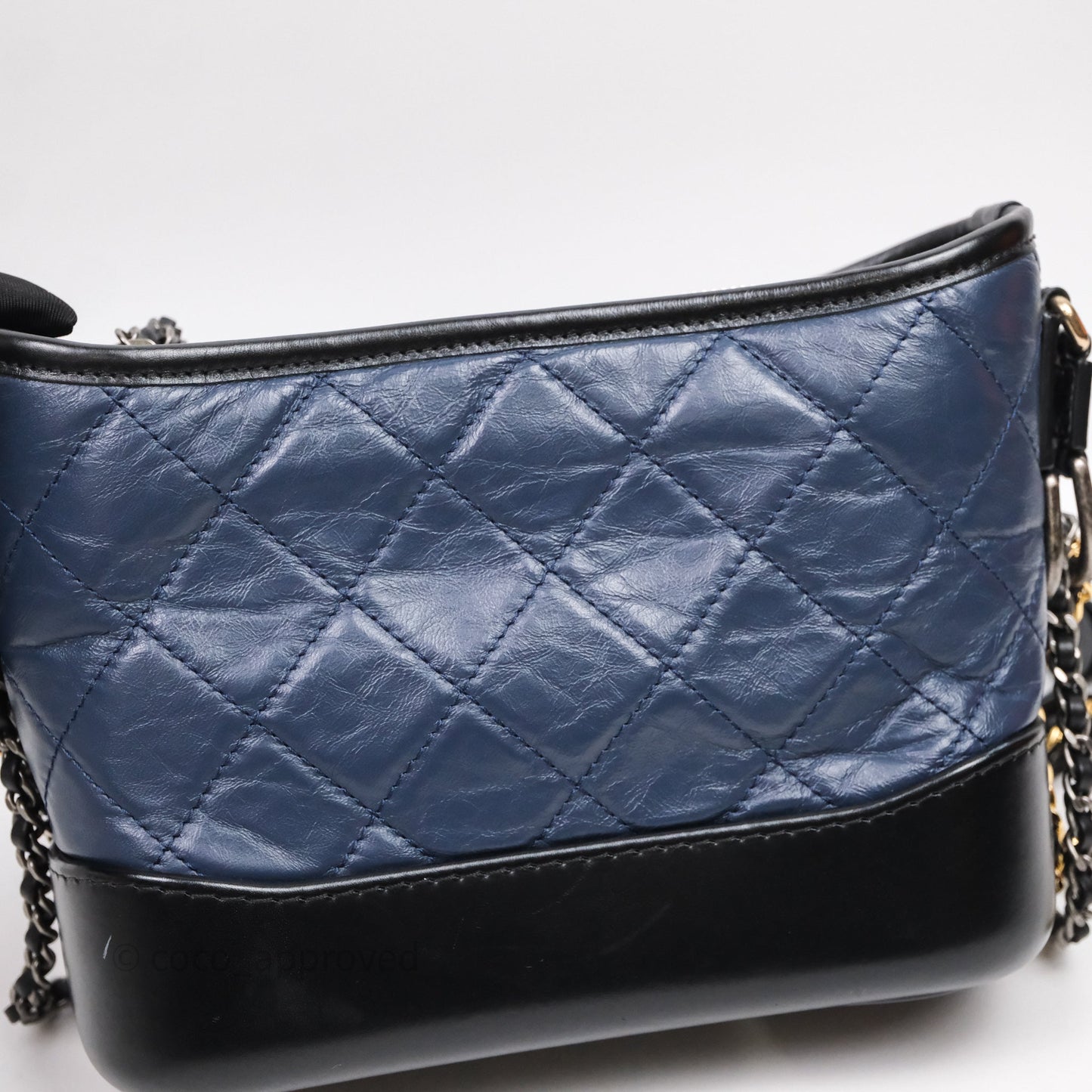 Chanel Quilted Small Gabrielle Hobo Navy Black Aged Calfskin Mixed Hardware