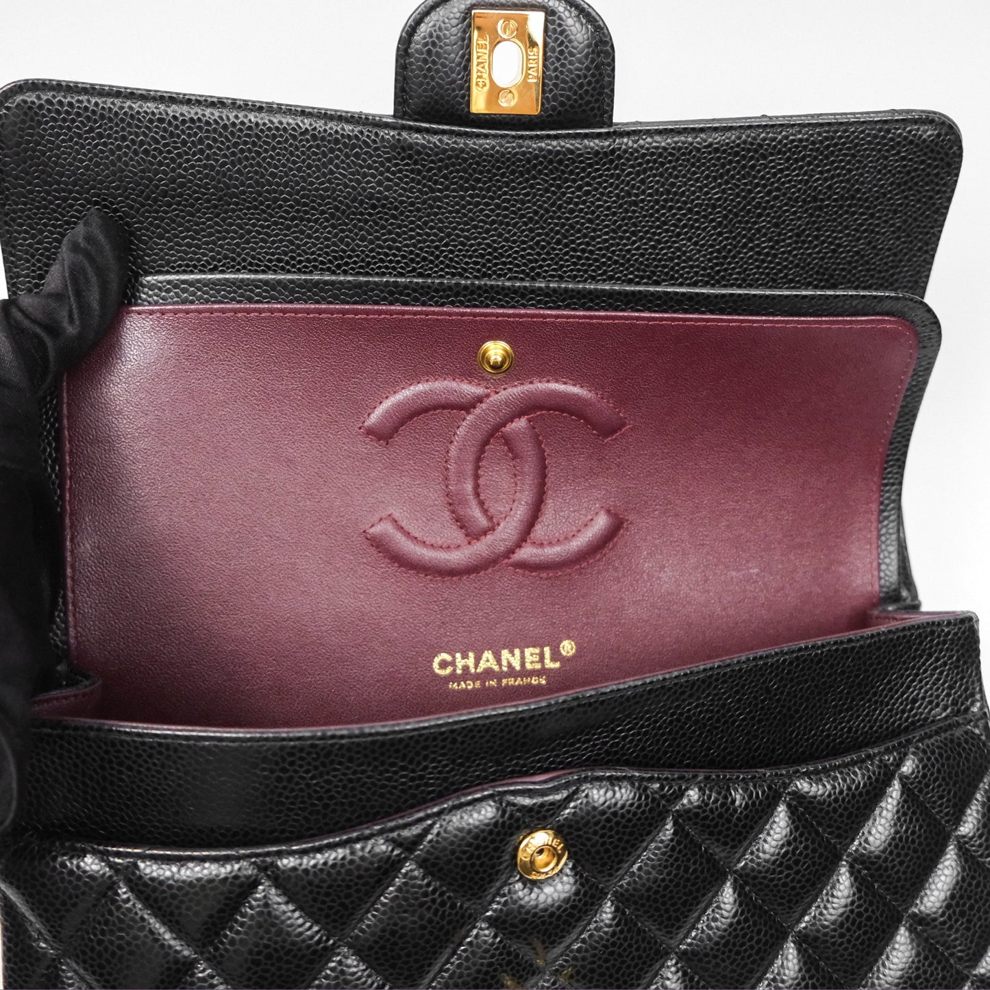 Chanel Classic M/L Medium Flap Quilted Black Caviar Gold Hardware