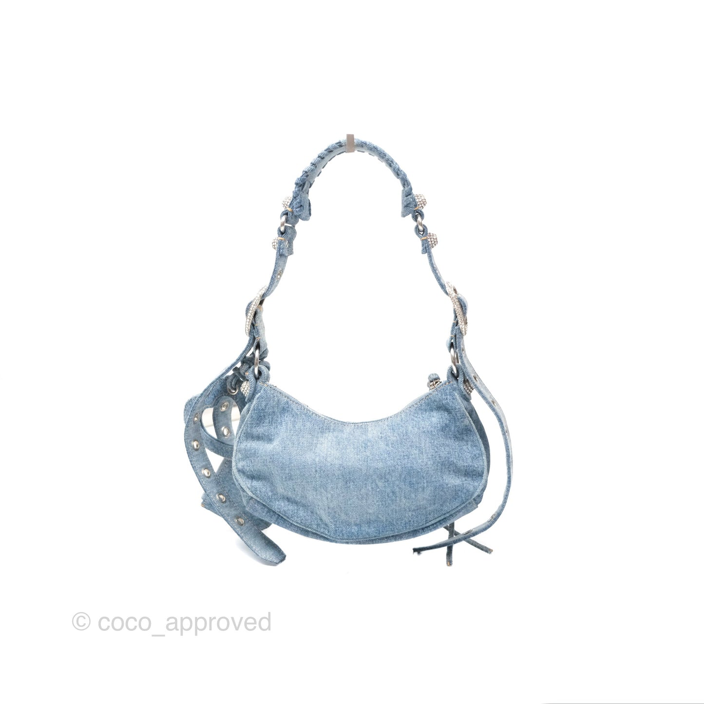 Balenciaga Small Le Cagole Shoulder Bag Blue Washed Denim with Rhinestones