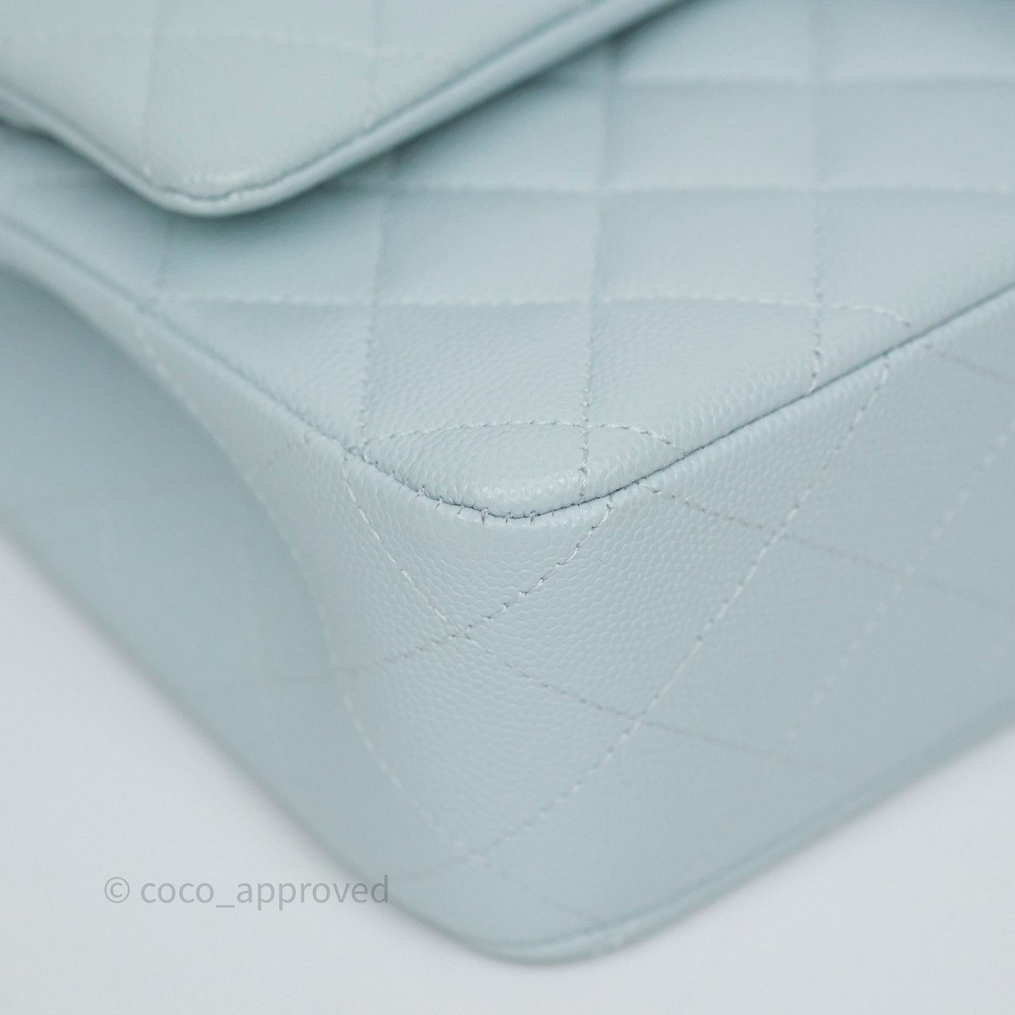 Chanel Classic M/L Medium Flap Quilted Light Blue Caviar Silver Hardware 21K