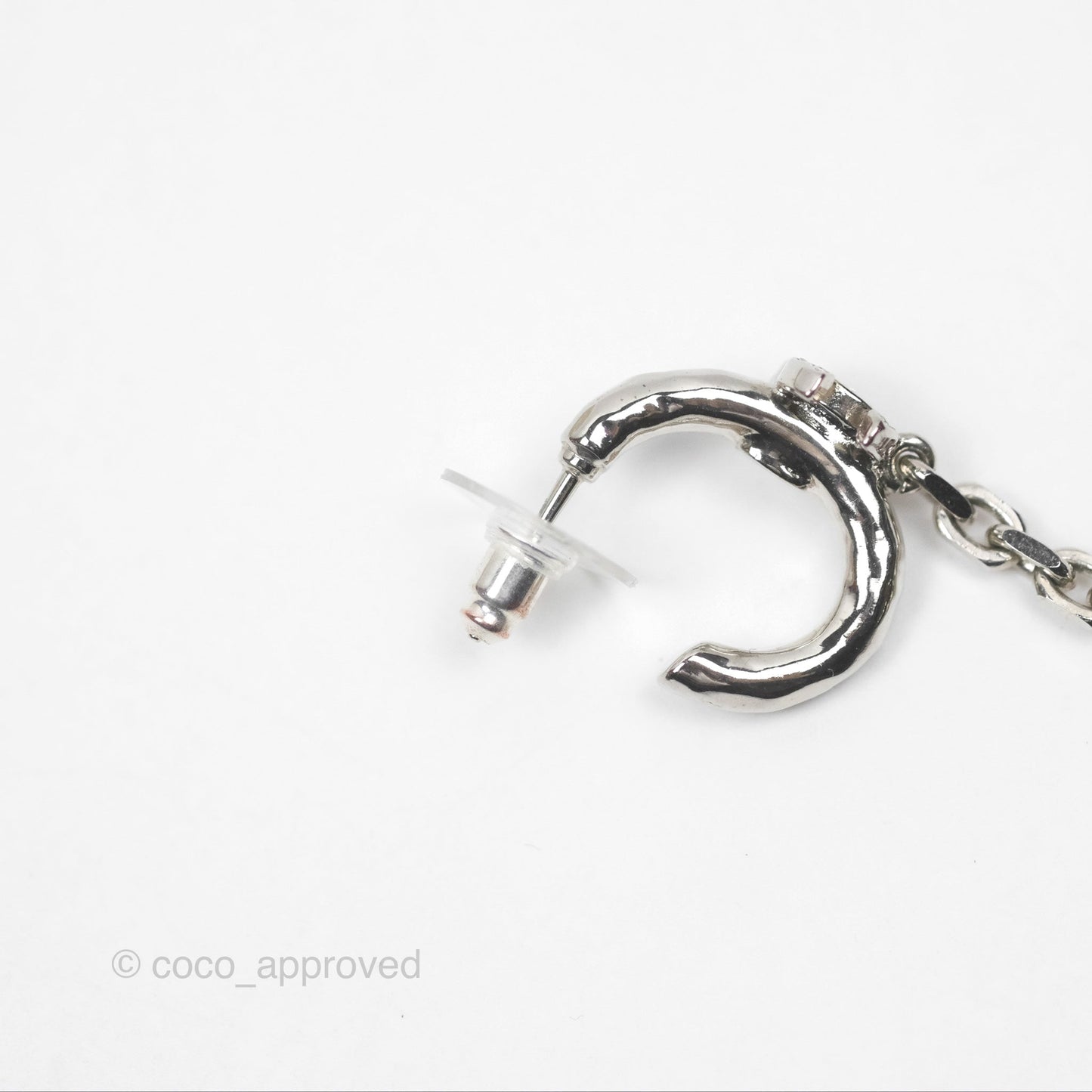 Chanel Crystal CC Chain Earrings Ear Cuff Silver Tone 22A