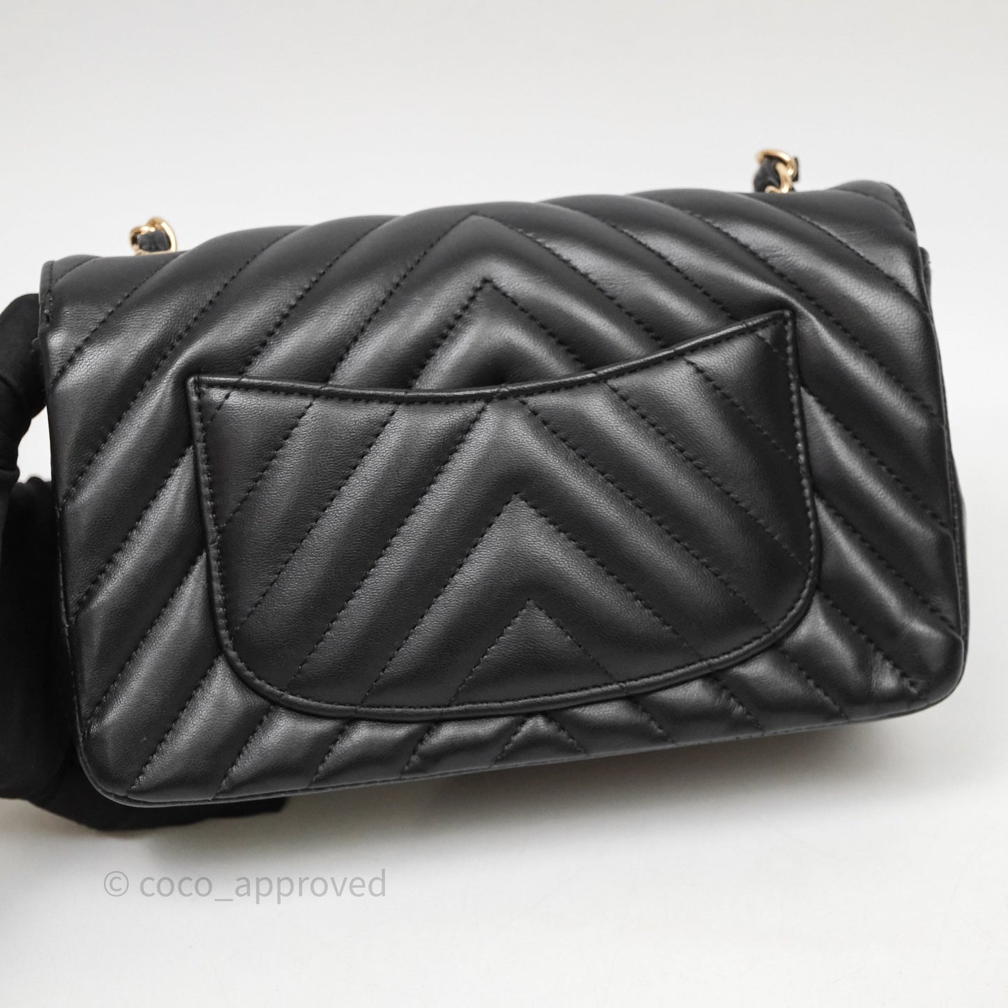 Chanel Quilted Mini Rectangular Chevron Black Lambskin Gold Hardware