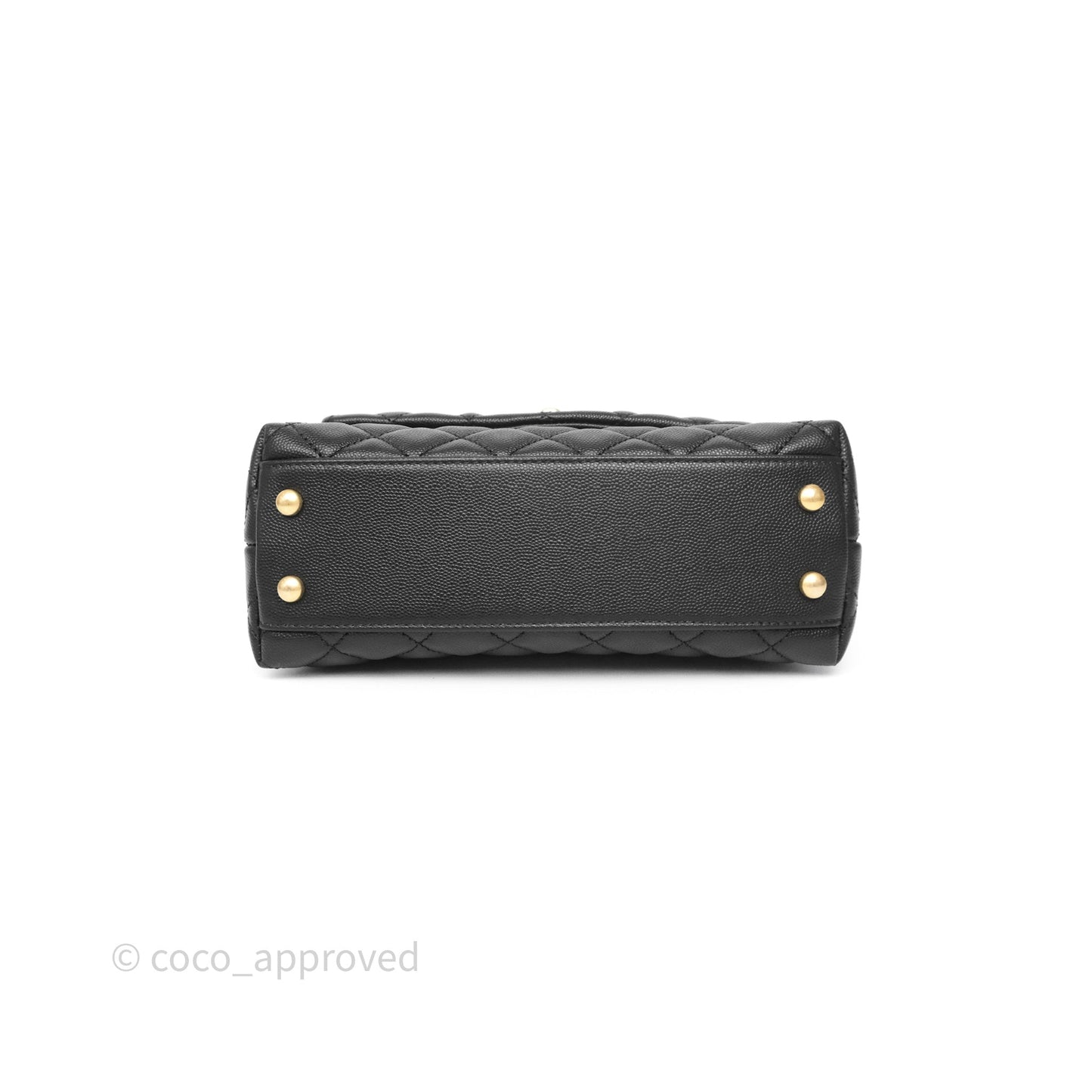 Chanel Small Coco Handle Quilted Black Caviar Aged Gold Hardware Lizard Handle