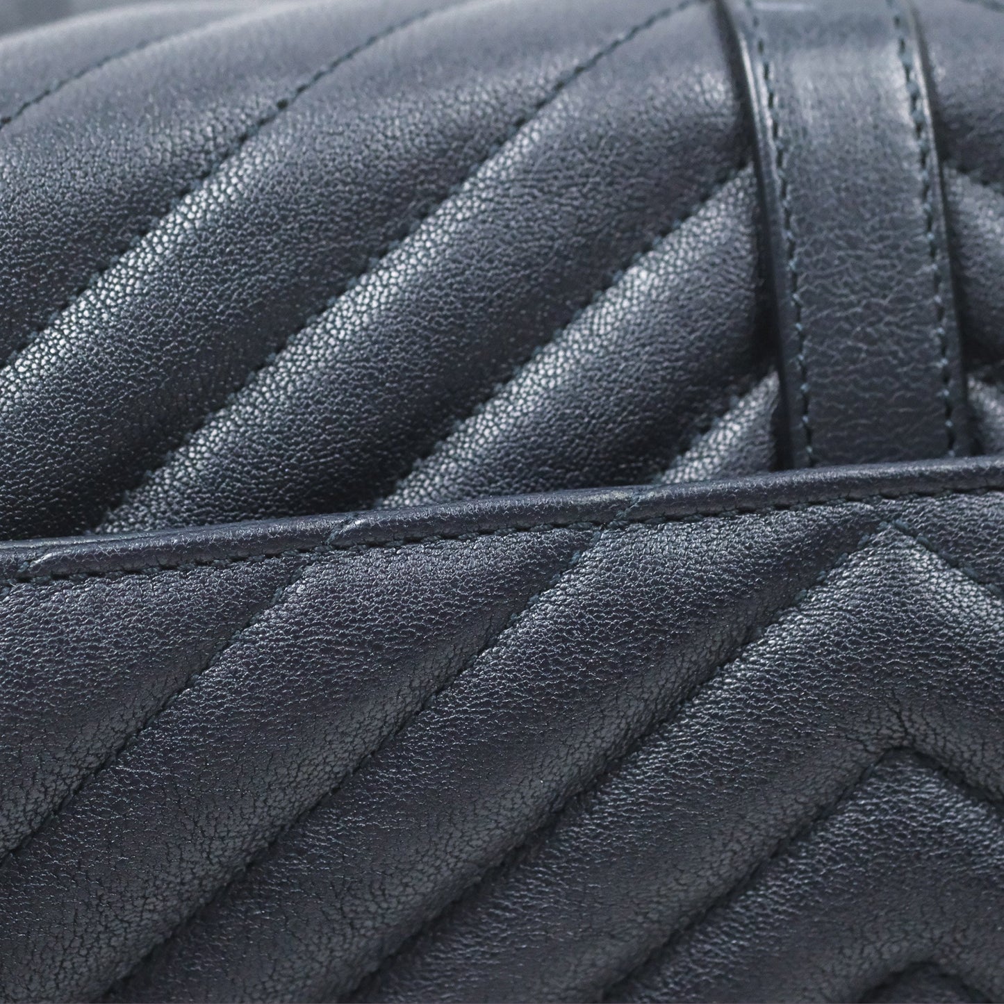 Saint Laurent Chevron Medium College Navy Chain Bag Gold Hardware