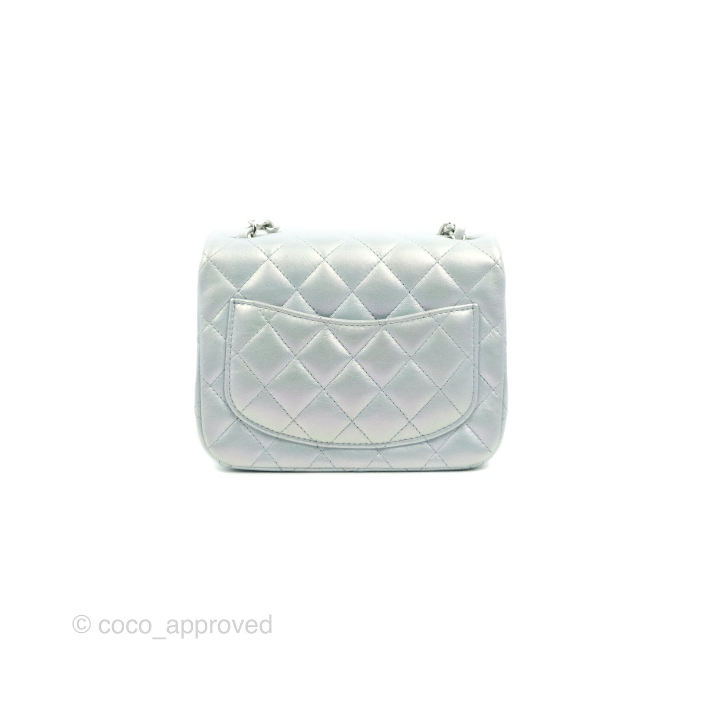 Chanel Mini Square Quilted Iridescent Icy Blue Silver Hardware