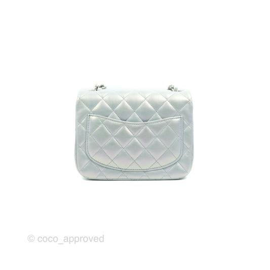 Chanel Mini Square Quilted Iridescent Icy Blue Silver Hardware