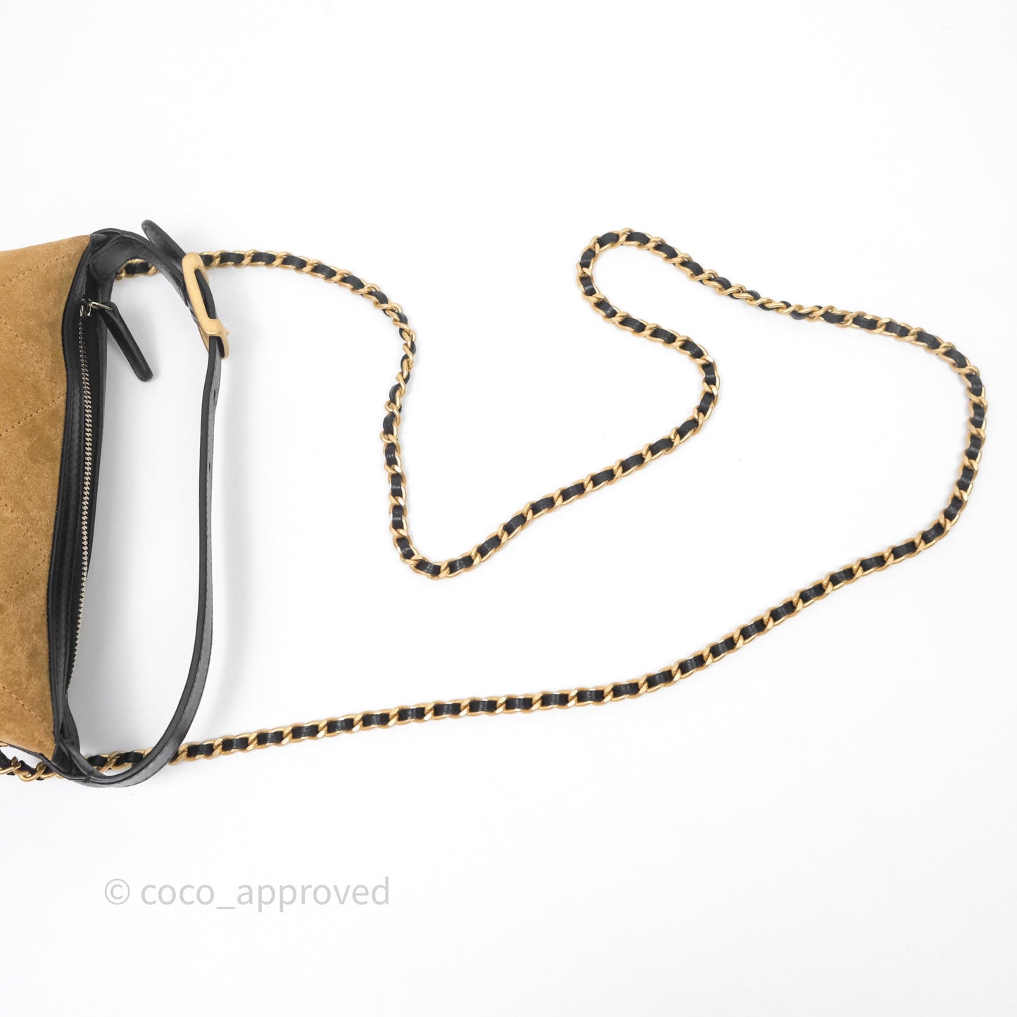 Chanel Hobo with Chain Brown Suede/ Black Calfskin Gold Hardware
