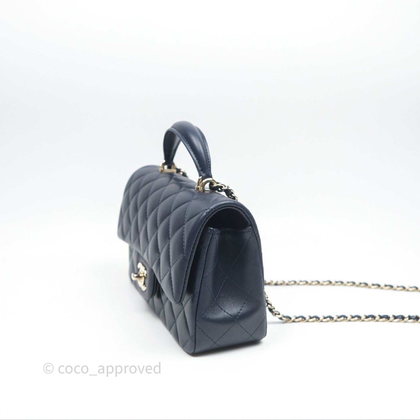 Chanel Top Handle Mini Rectangular Flap Bag Navy Lambskin Gold Hardware