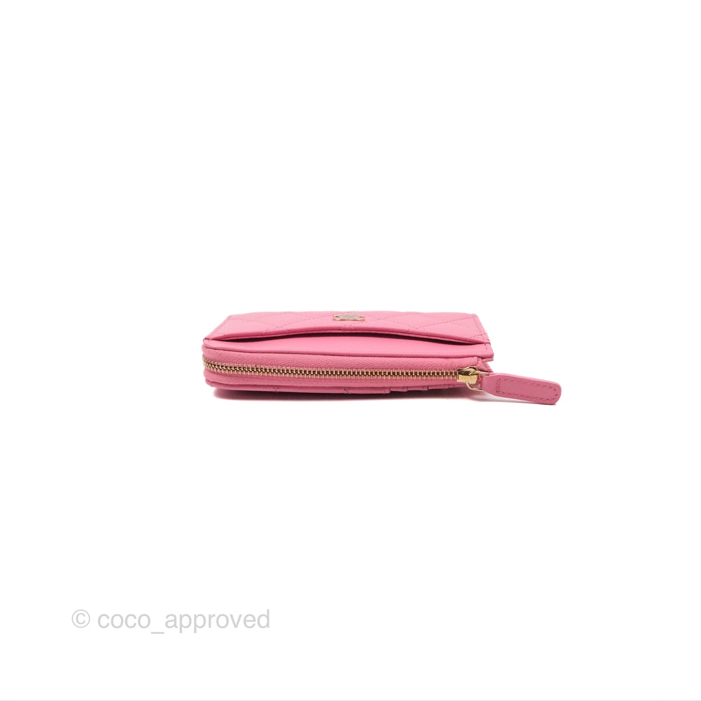 Chanel Quilted Zip Card Holder Pink Lambskin Gold Hardware 23S