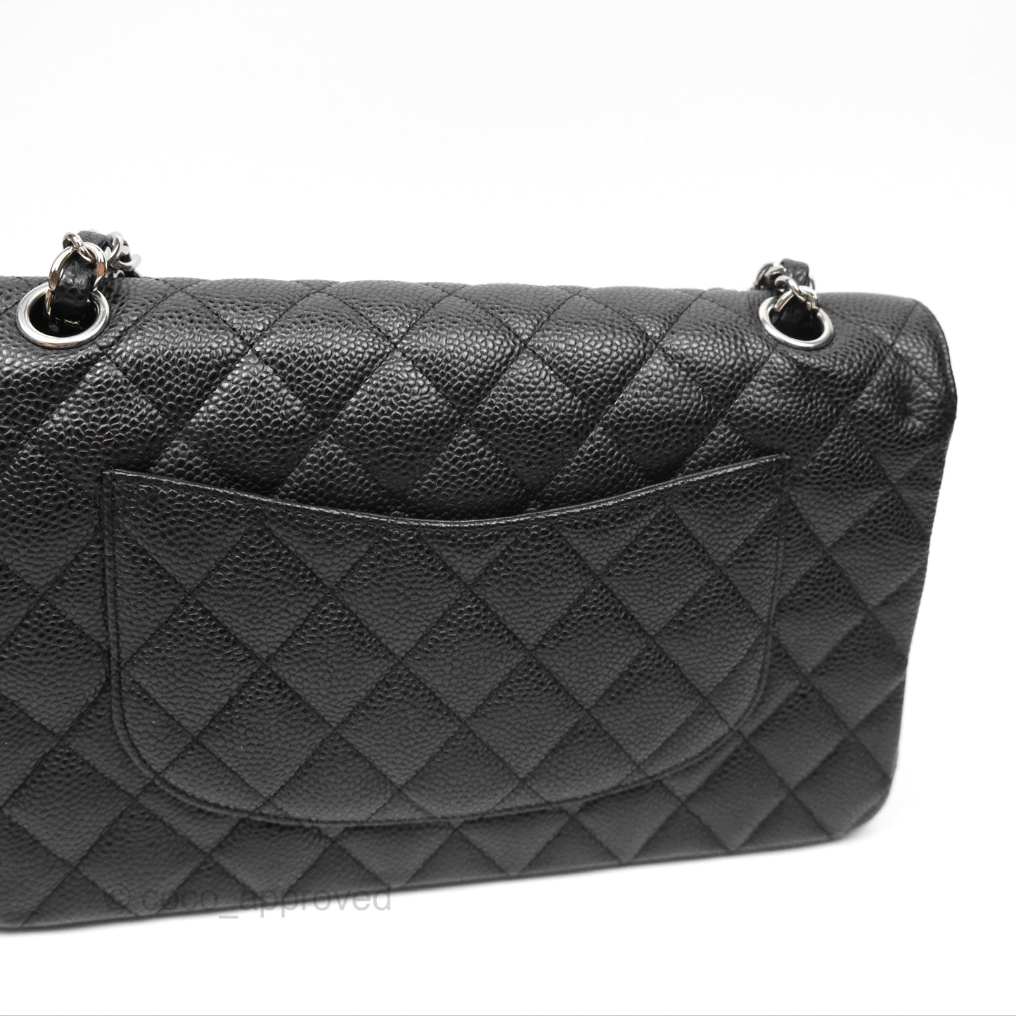 Chanel Classic M/L Medium Flap Quilted Black Caviar Silver Hardware