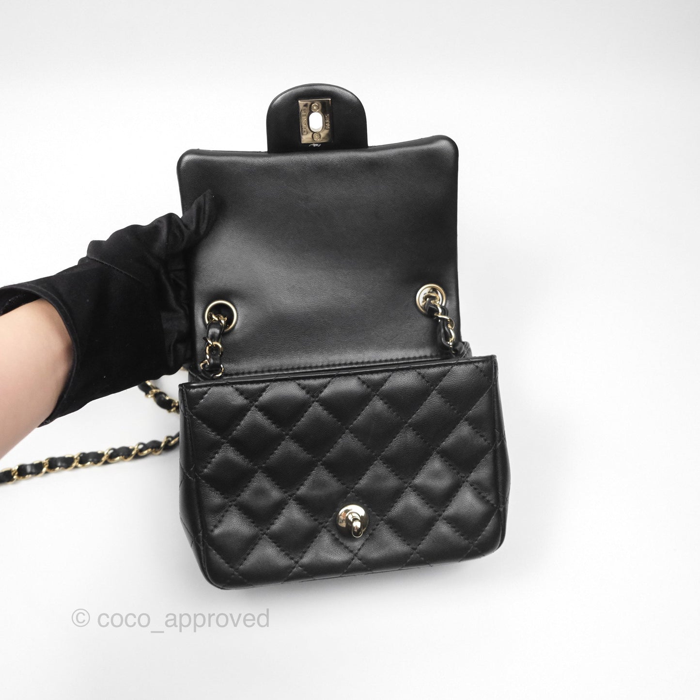 Chanel Mini Square Black Lambskin Gold Hardware