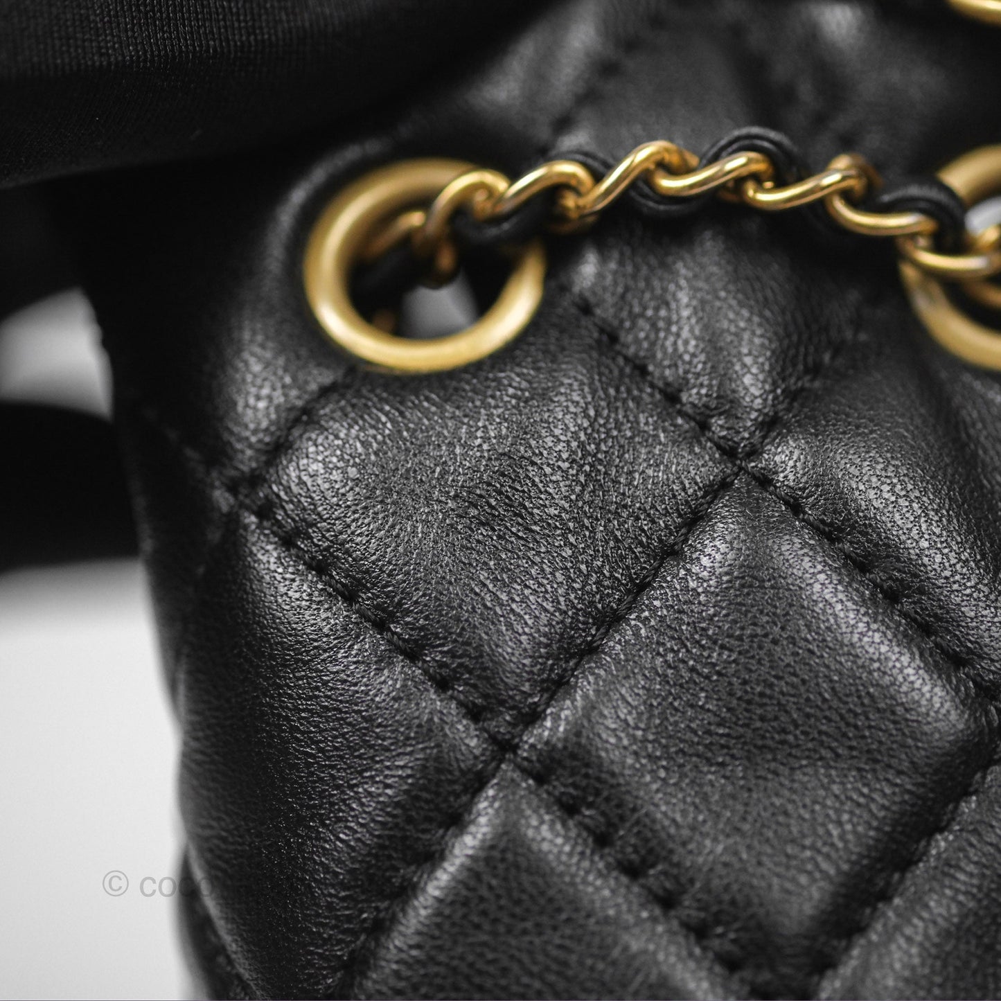 Chanel Pearl Crush Bucket Bag Black Lambskin Aged Gold Hardware 22S