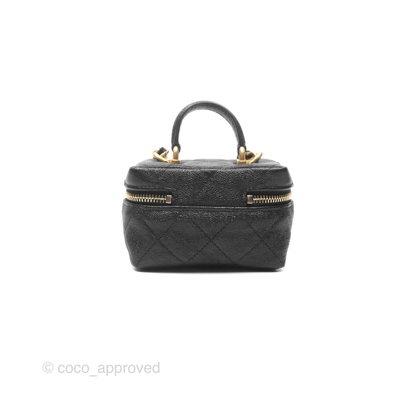 Chanel Quilted Mini Top Handle Vanity With Chain Black Caviar Aged Gold Hardware