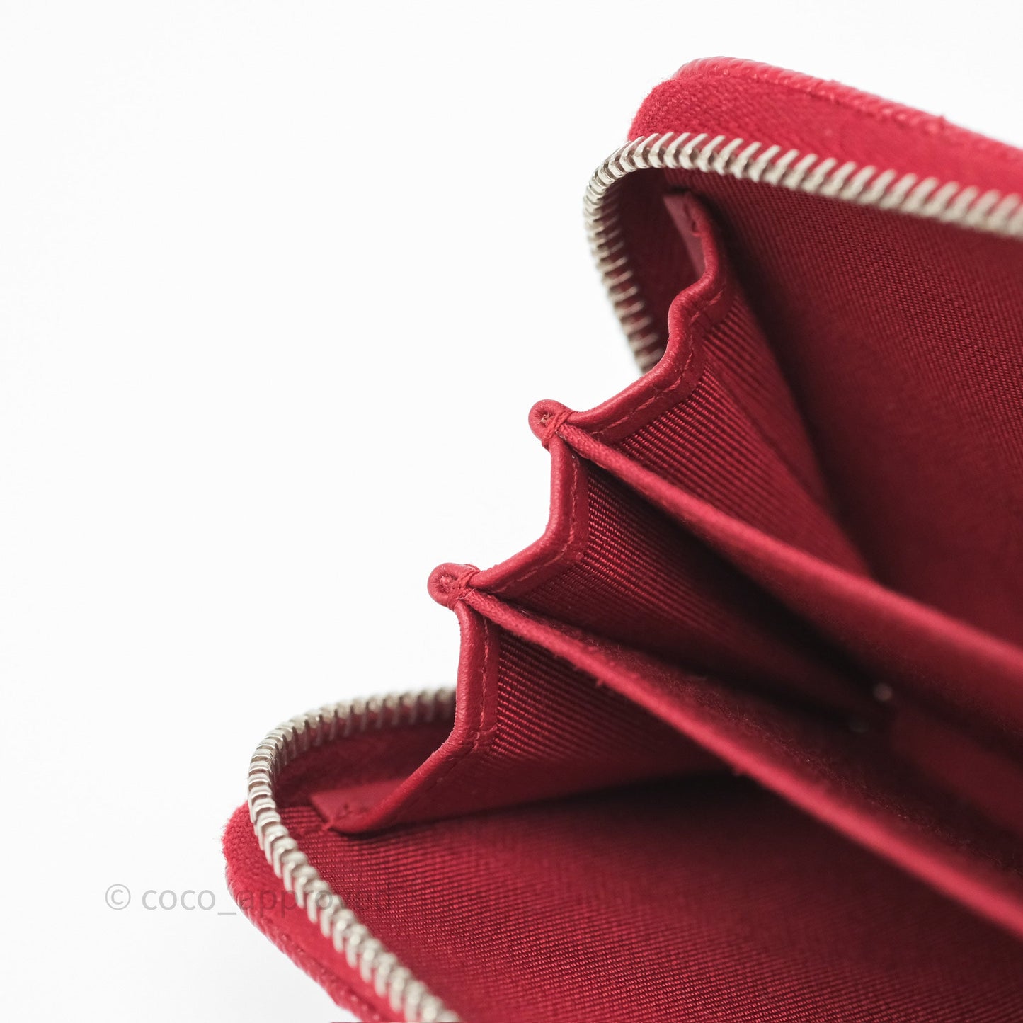 Chanel Classic Zipped Coin Purse Red Caviar Silver Hardware
