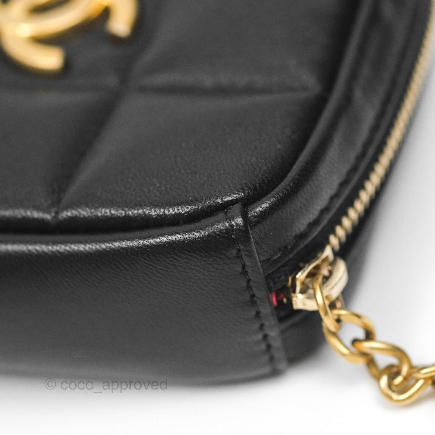 Chanel Diamond Belt Coin Purse Black Lambskin Aged Gold Hardware