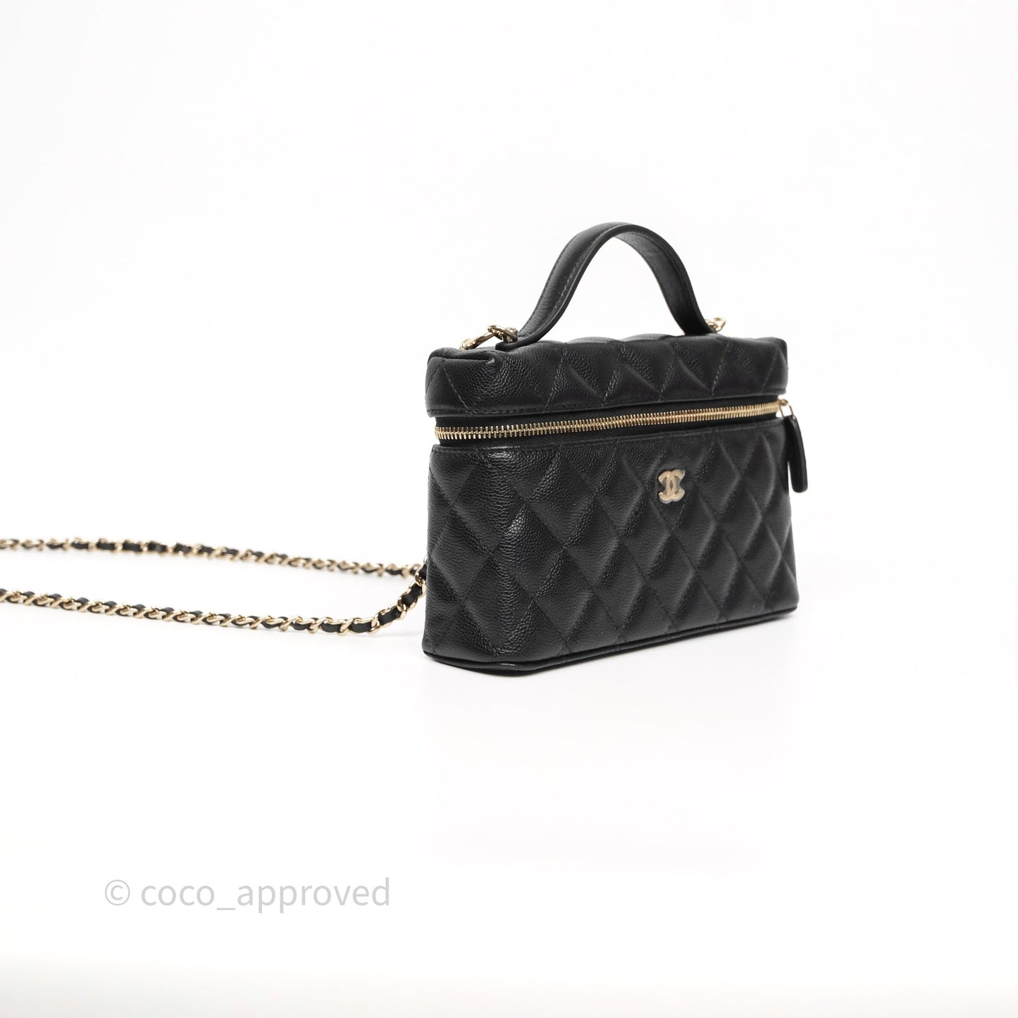 Chanel Top Handle Long Vanity with Chain Black Caviar Gold Hardware