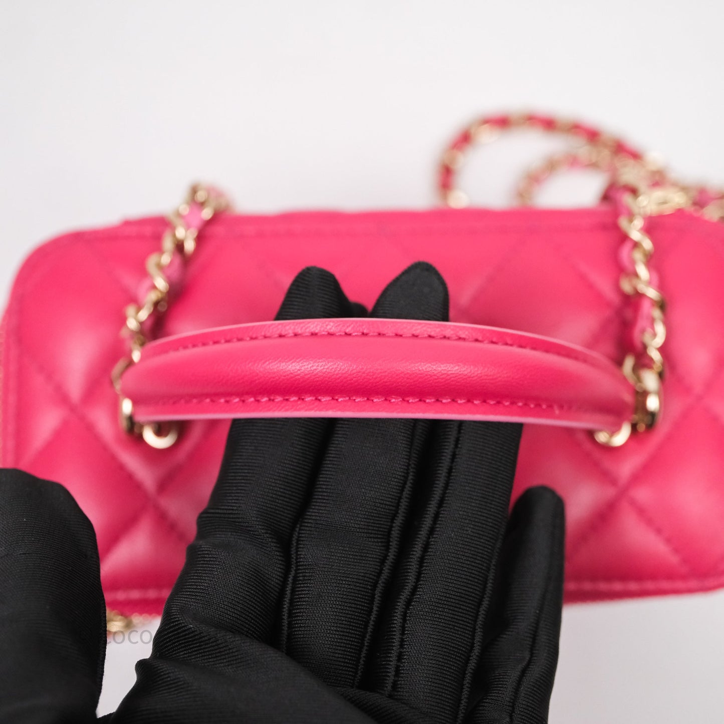 Chanel Vanity Rectangular Top Handle Pink Lambskin Gold Hardware