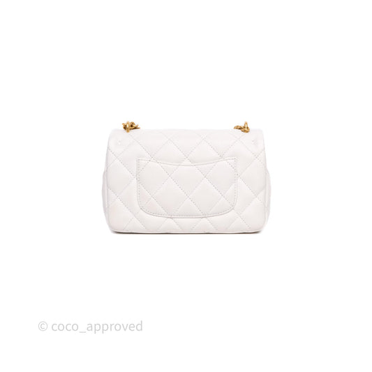 Chanel Heart Crush Mini Flap Bag White Caviar Aged Gold Hardware