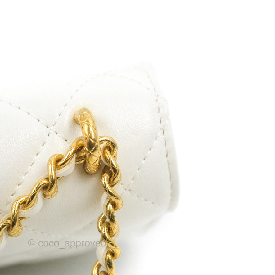 Chanel Quilted Double Chain WOC White Shiny Lambskin Aged Gold Hardware 23C