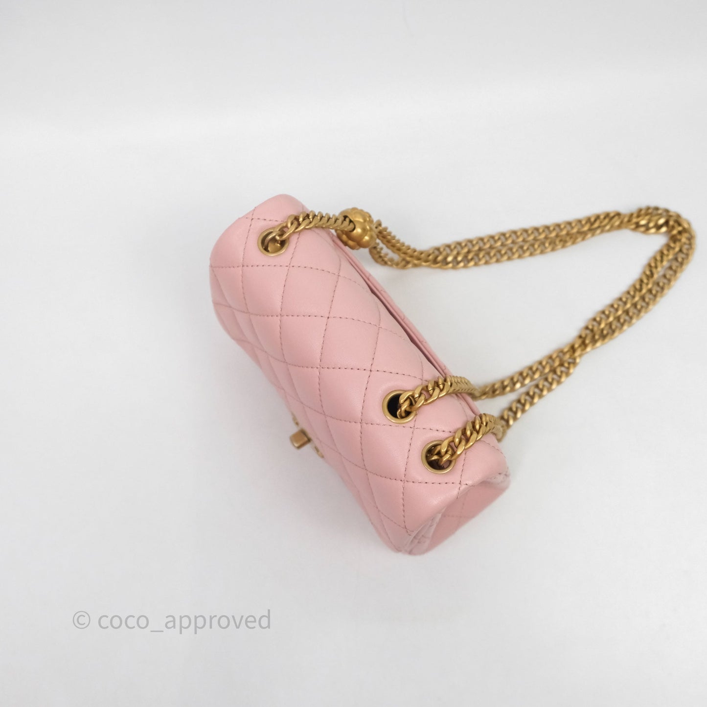 Chanel Quilted Mini Square Flap with Camellia Adjustable Chain Pink Clair Lambskin