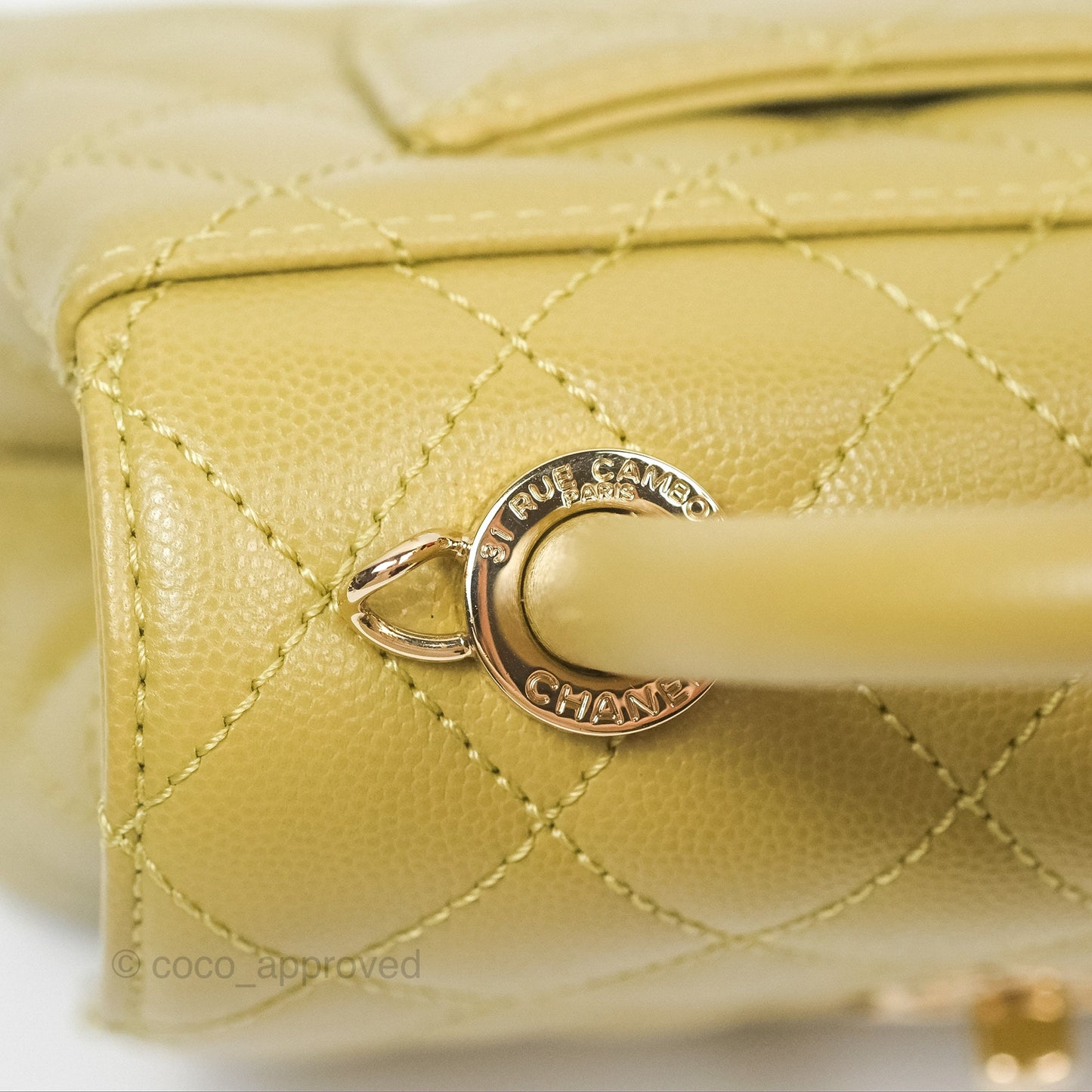 Chanel Quilted Mini Coco Handle Caviar Olive Green Gold Hardware