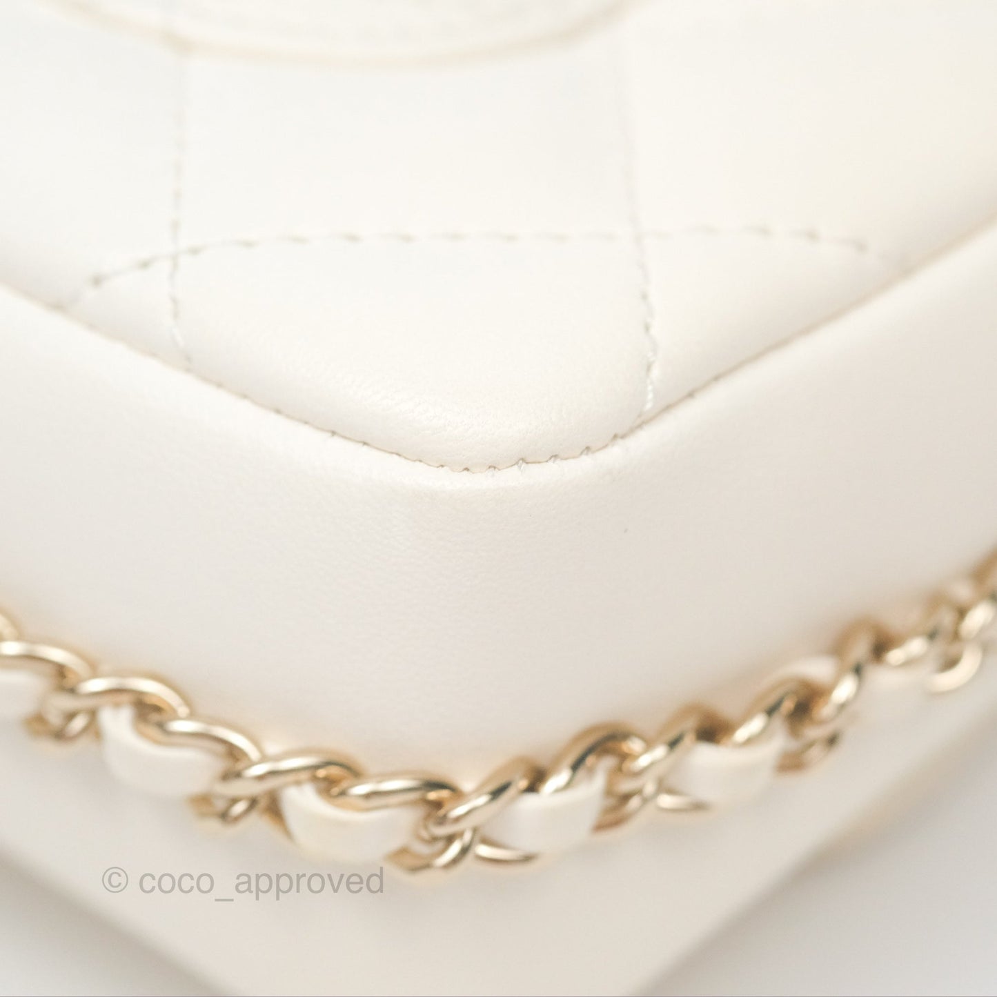Chanel Small Logo Pearl Chain Flap Bag White Lambskin Gold Hardware