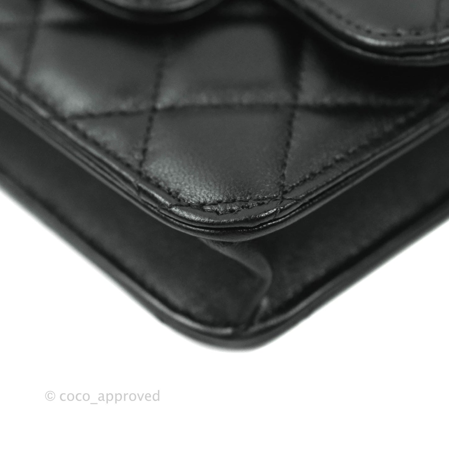 Chanel Mini Handle Flap Coin Purse With Chain Black Lambskin Gold Hardware