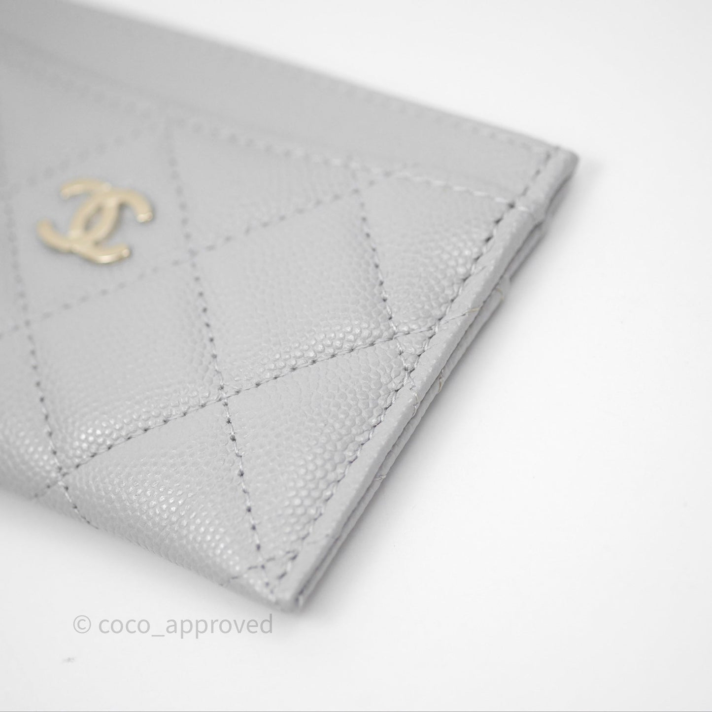 Chanel Classic Flat Card Holder Grey Caviar Gold Hardware