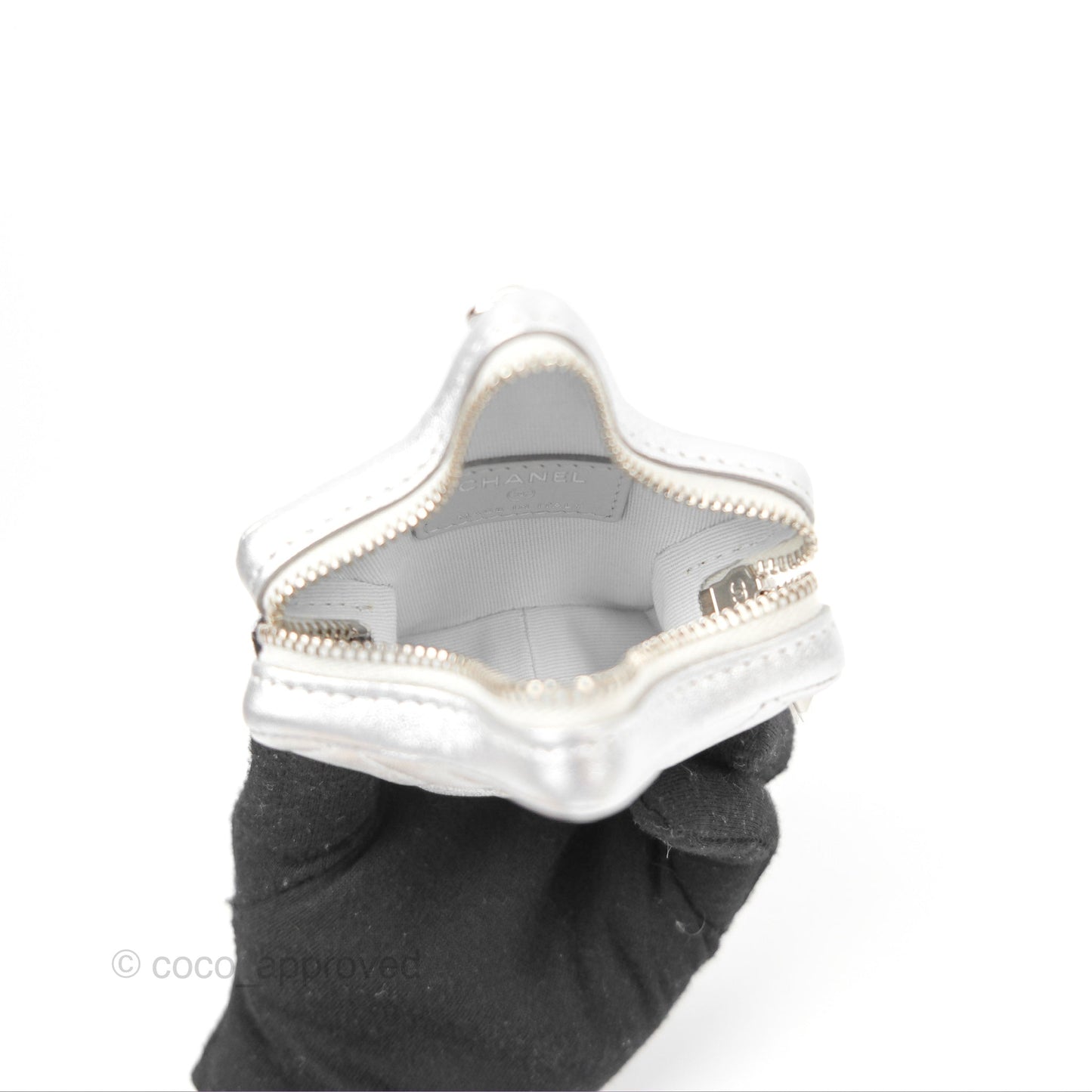Chanel Star Coin Purse Metallic Silver Lambskin Silver Hardware