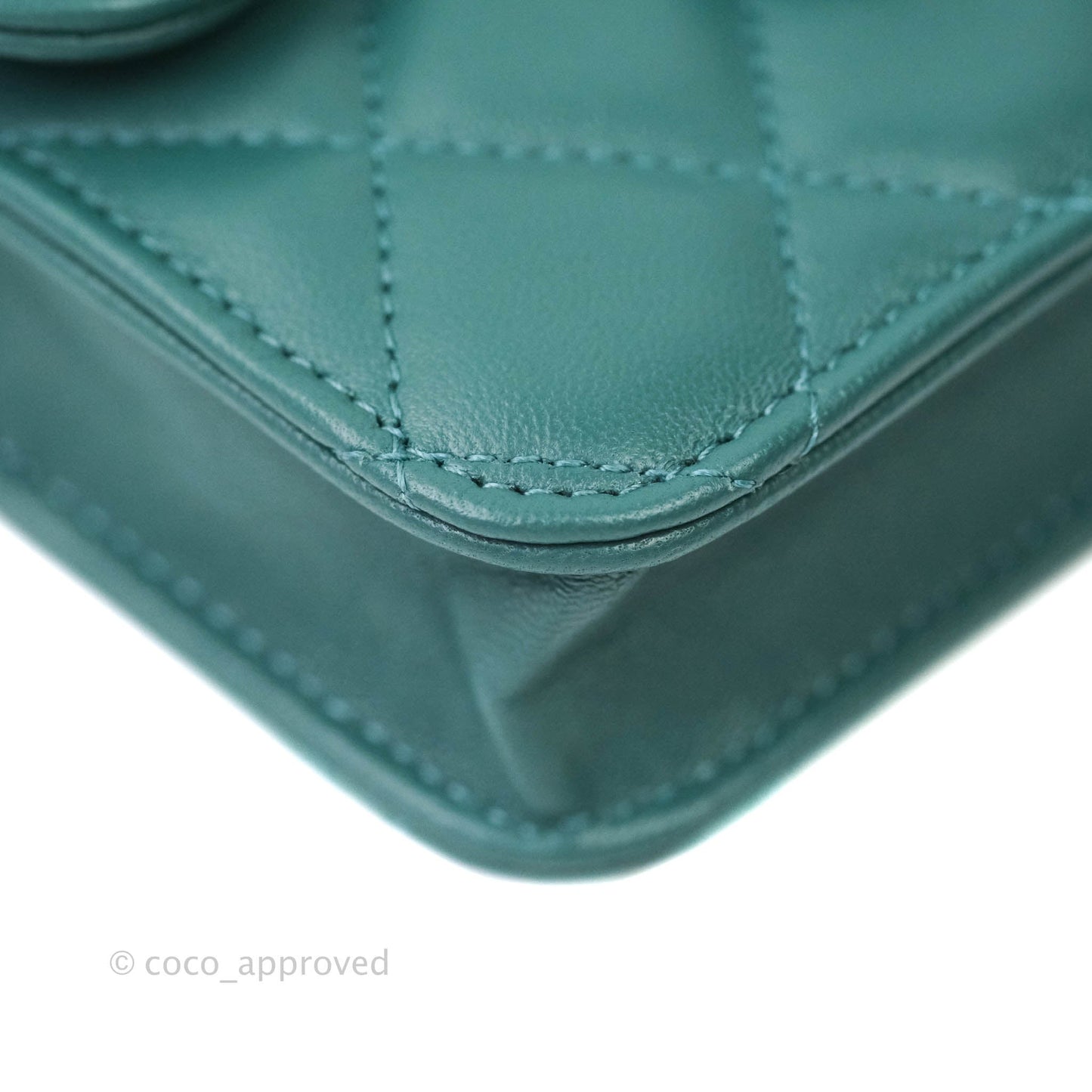 Chanel Flap Coin Purse With Chain Green Lambskin Aged Gold Hardware