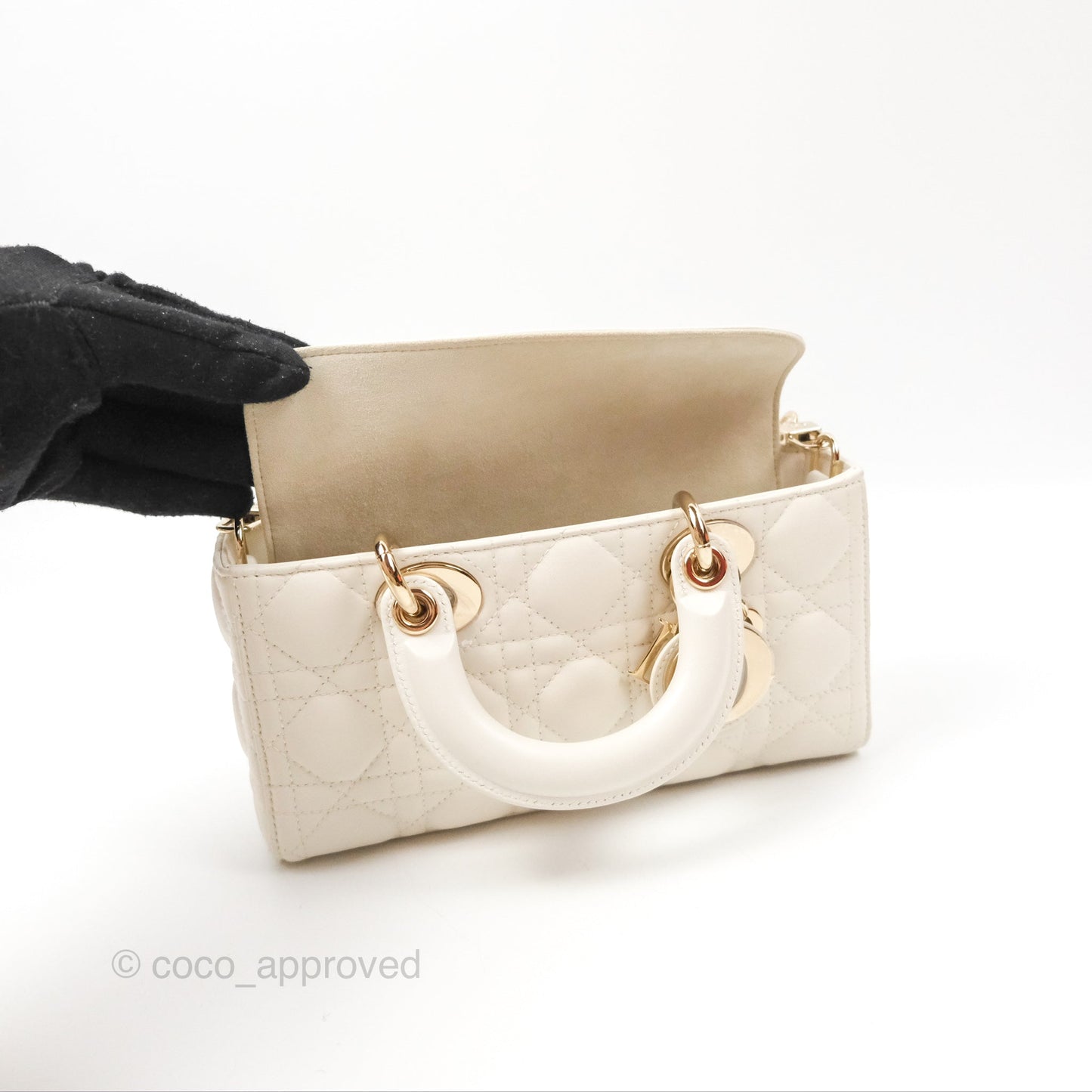 Dior Small Lady D-Joy Bag Ivory White Lambskin Cannage Gold Hardware