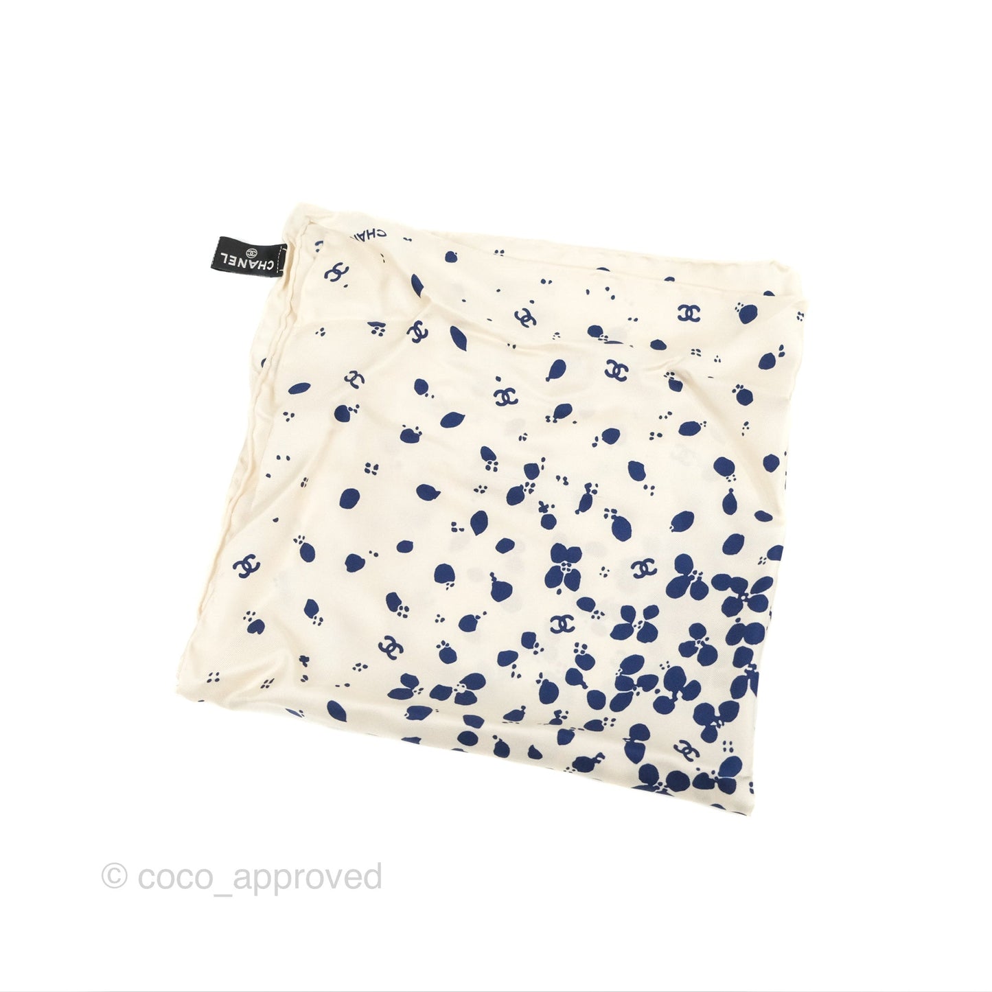 Chanel Silk Scarf Hair Accessory Ivory Navy