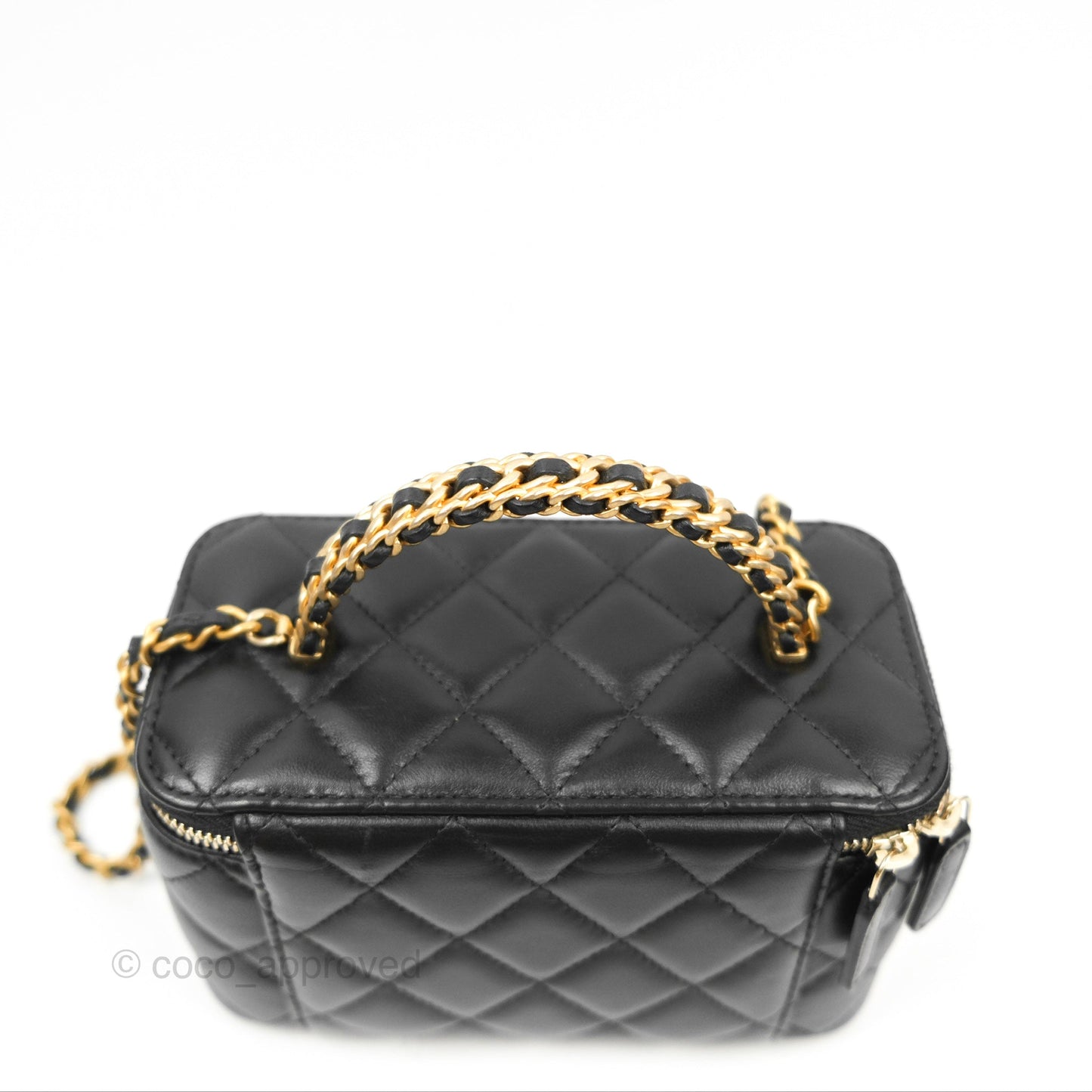 Chanel Vanity Rectangular with Top Handle Black Lambskin Aged Gold Hardware
