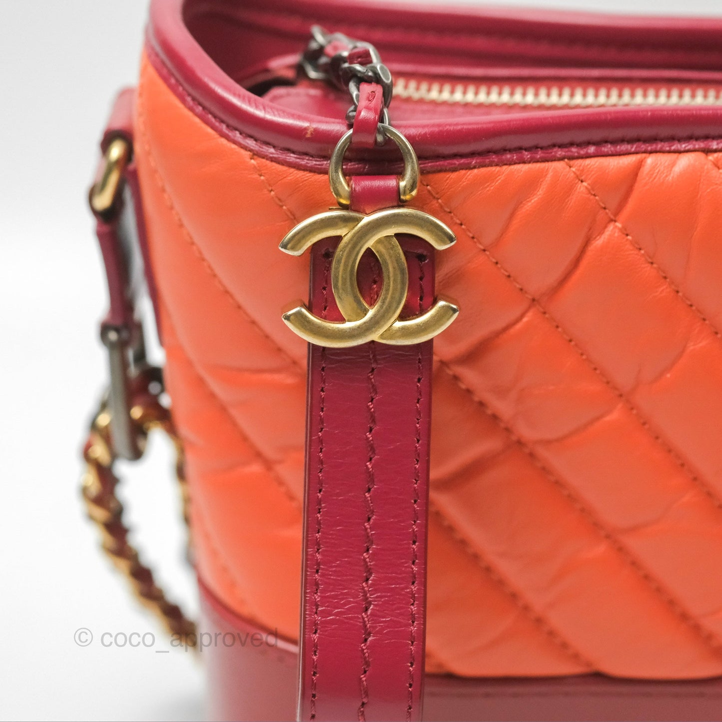 Chanel Small Gabrielle Hobo Chevron Orange Red Aged Calfskin