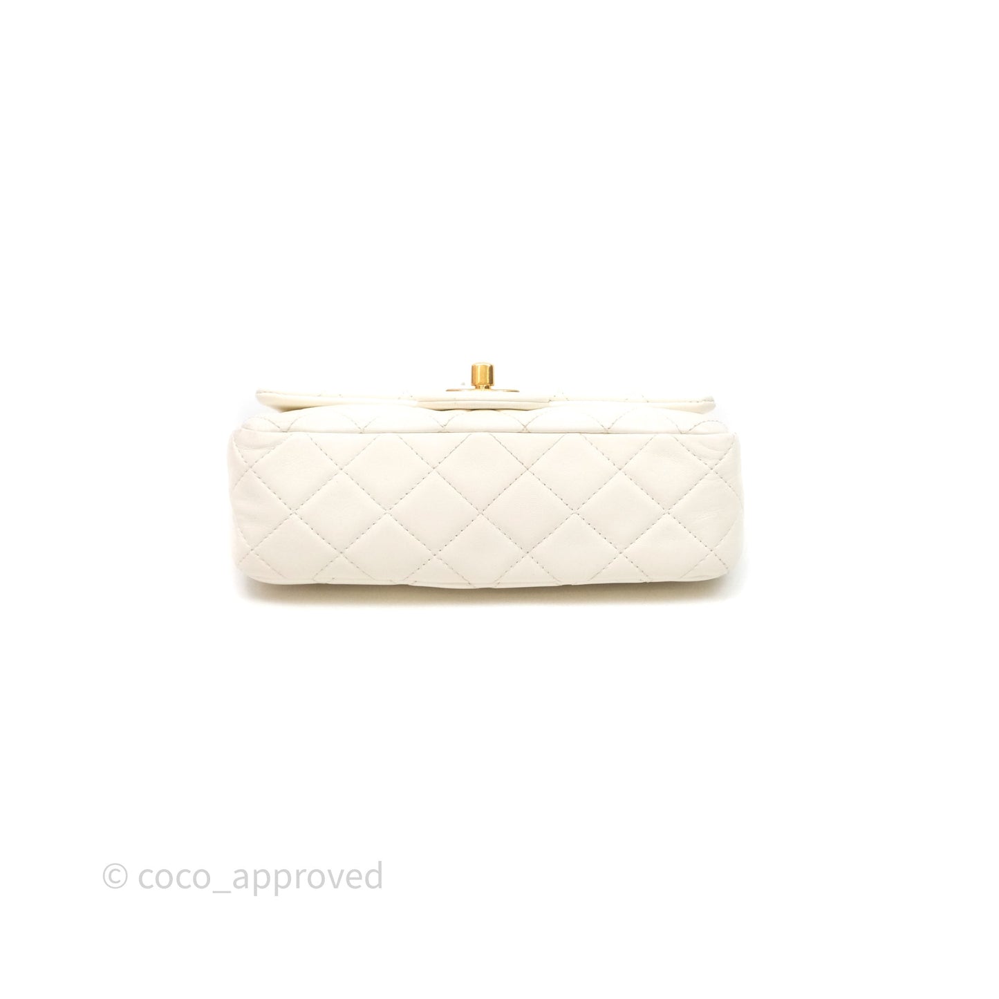 Chanel Mini Rectangular Pearl Crush White Lambskin Aged Gold Hardware